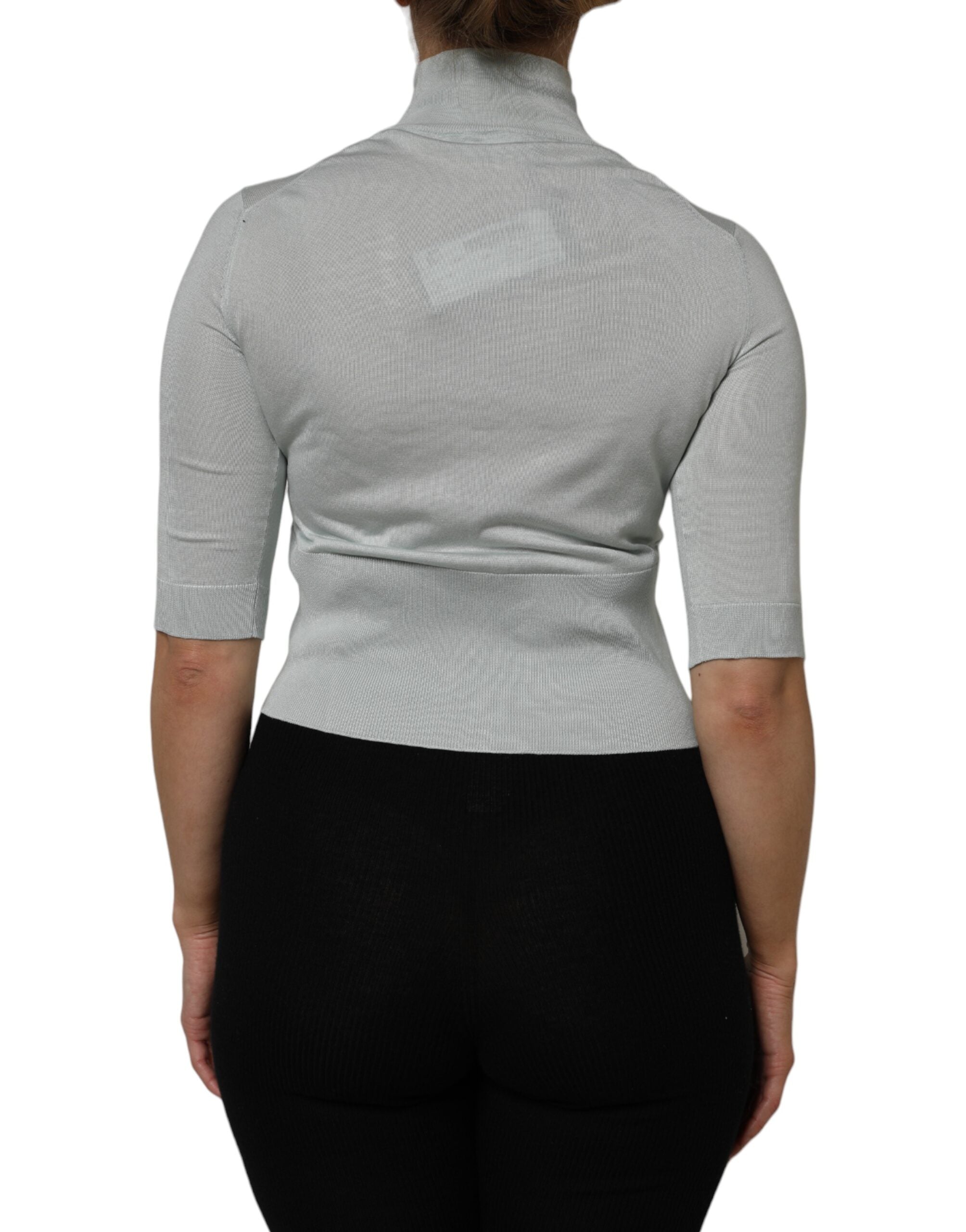 Light Green Silk Turtleneck 3/4 Sleeves Top - ventzia