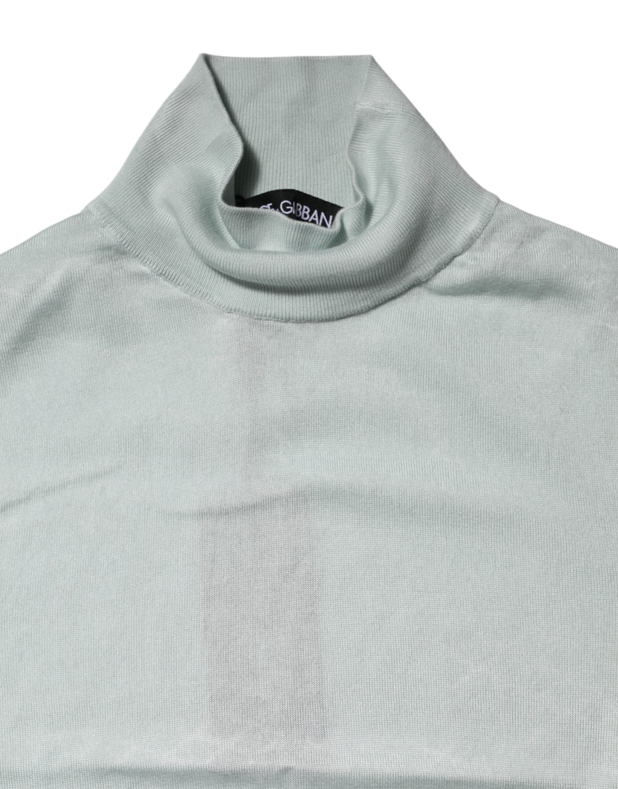 Light Green Silk Turtleneck 3/4 Sleeves Top - ventzia