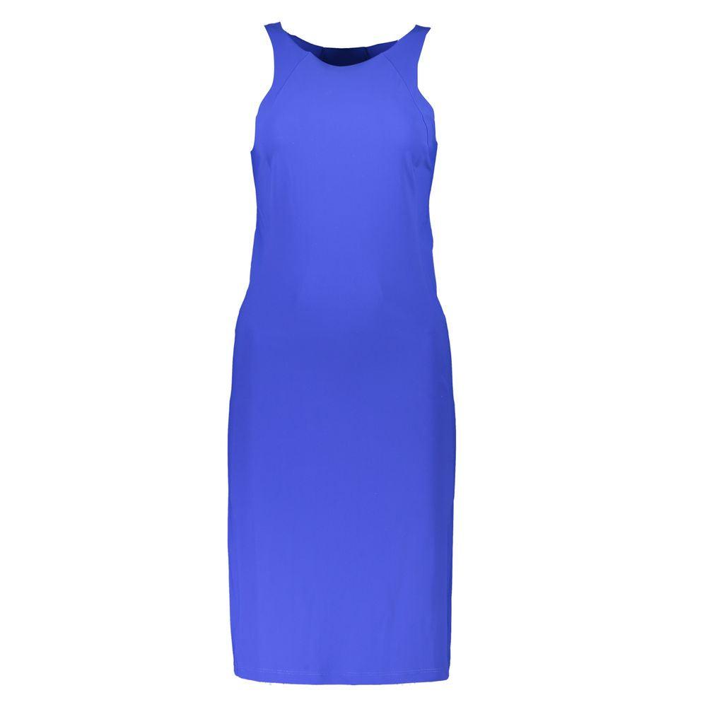 Elegant Blue Crew Neck Dress with Logo Detail - ventzia