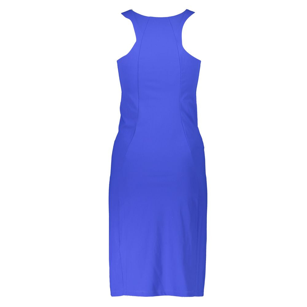Elegant Blue Crew Neck Dress with Logo Detail - ventzia