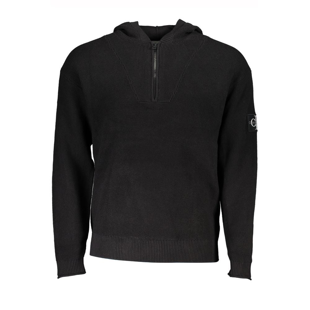 Black Cotton Men's Sweater Hooded Half Zip - ventzia