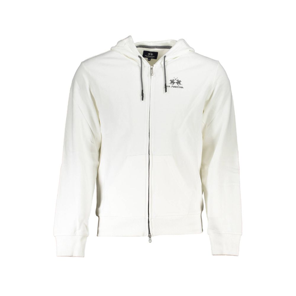 White Cotton Men Sweater with Hood and Zip Pockets - ventzia