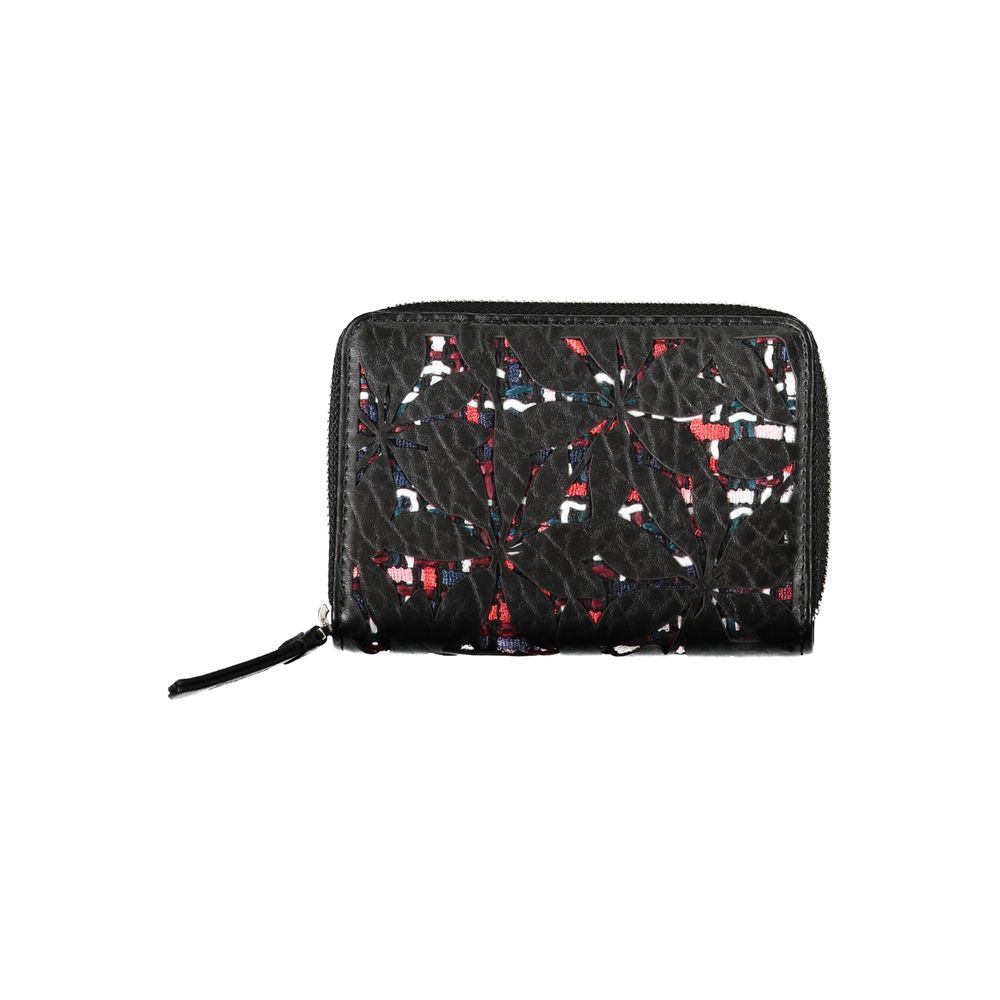 Elegant Black Zip Wallet with Contrasting Accents - ventzia