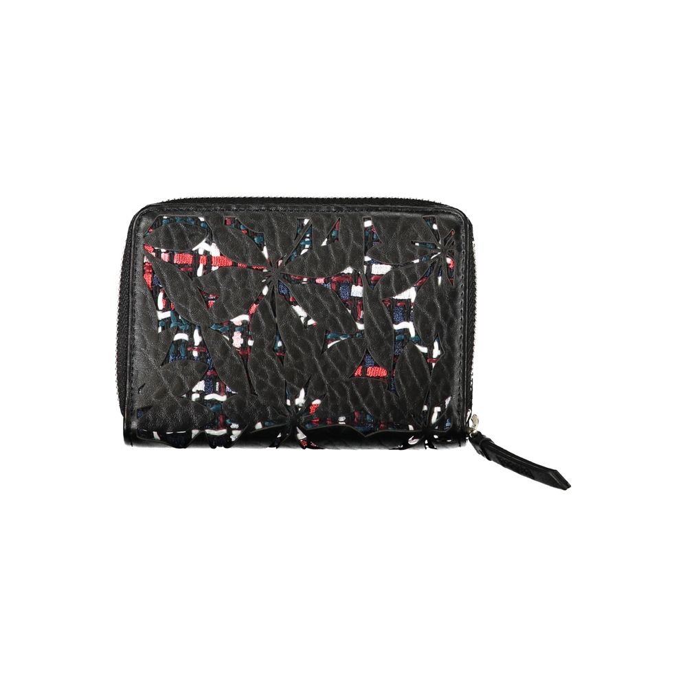 Elegant Black Zip Wallet with Contrasting Accents - ventzia