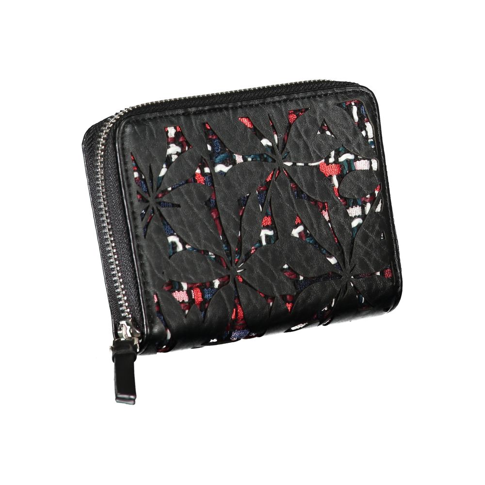 Elegant Black Zip Wallet with Contrasting Accents - ventzia