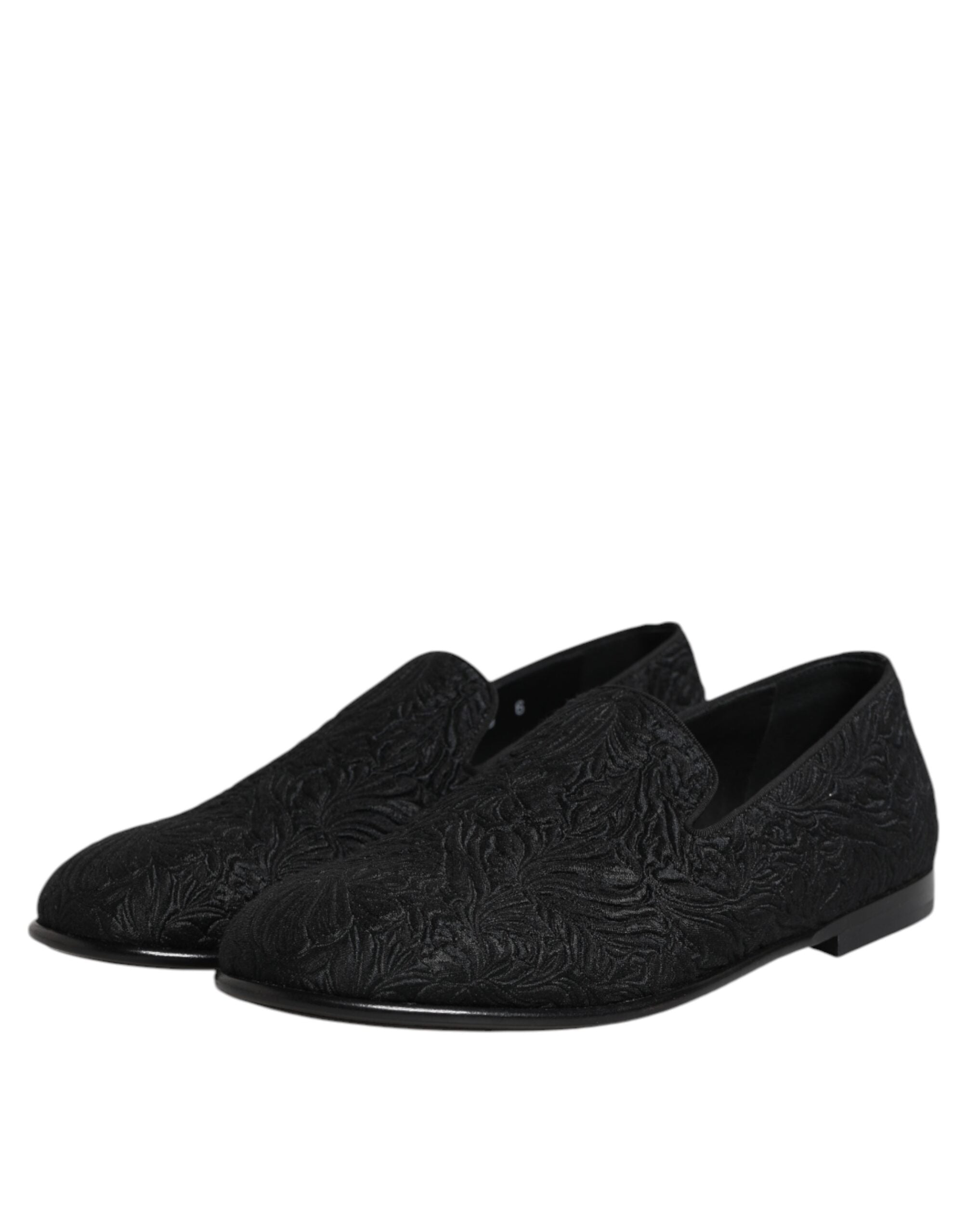 Black Jacquard Slip On Loafers Formal Shoes - ventzia