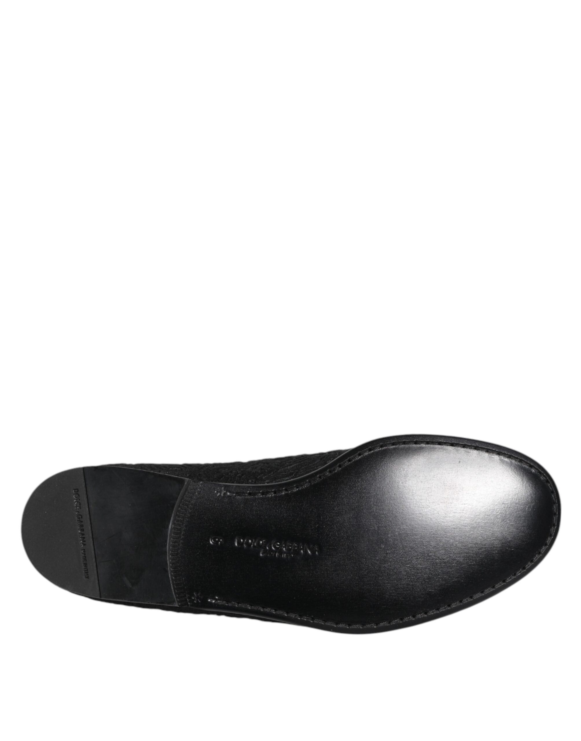 Black Jacquard Slip On Loafers Formal Shoes - ventzia