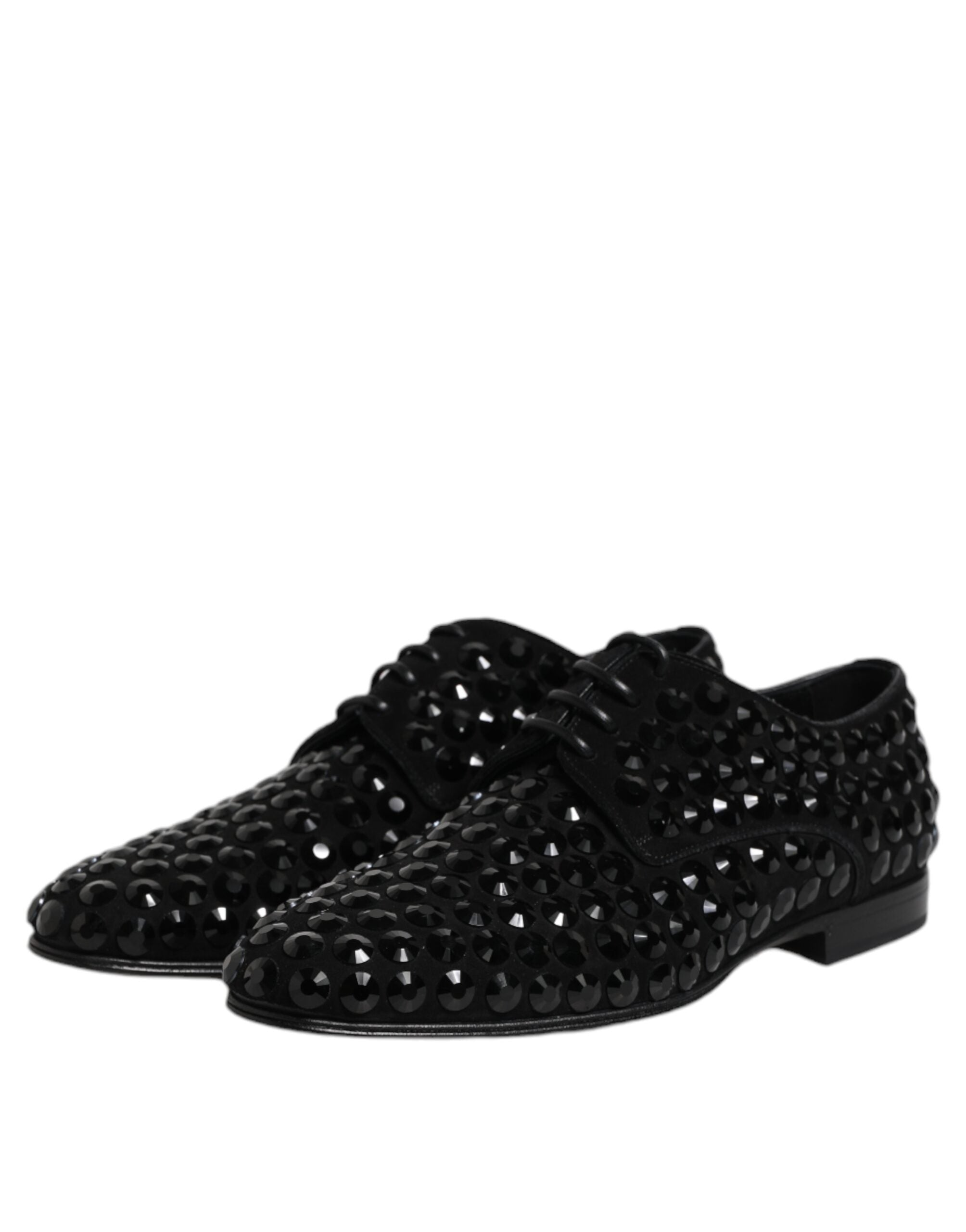 Black Suede Strass Derby Formal Shoes - ventzia