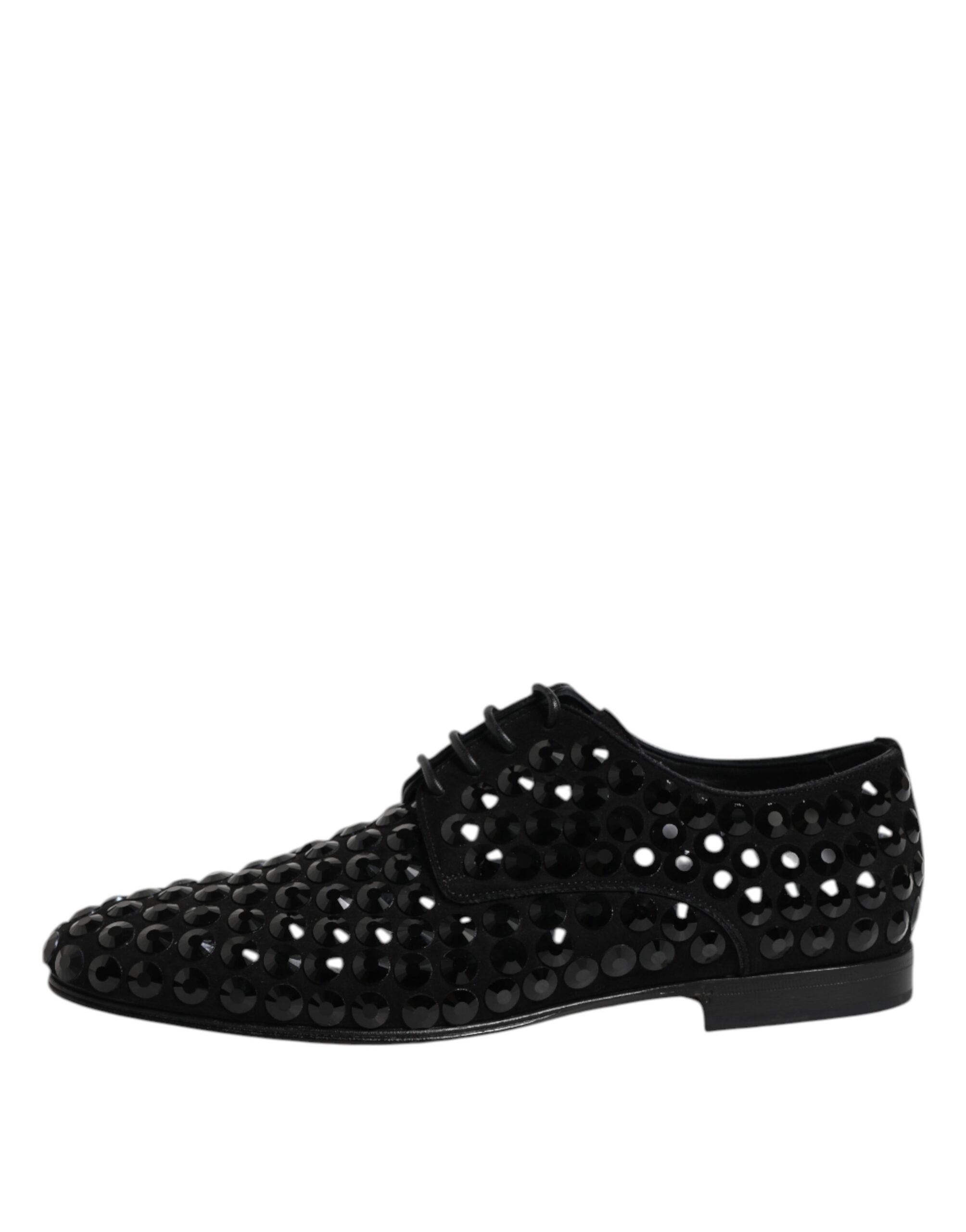 Black Suede Strass Derby Formal Shoes - ventzia