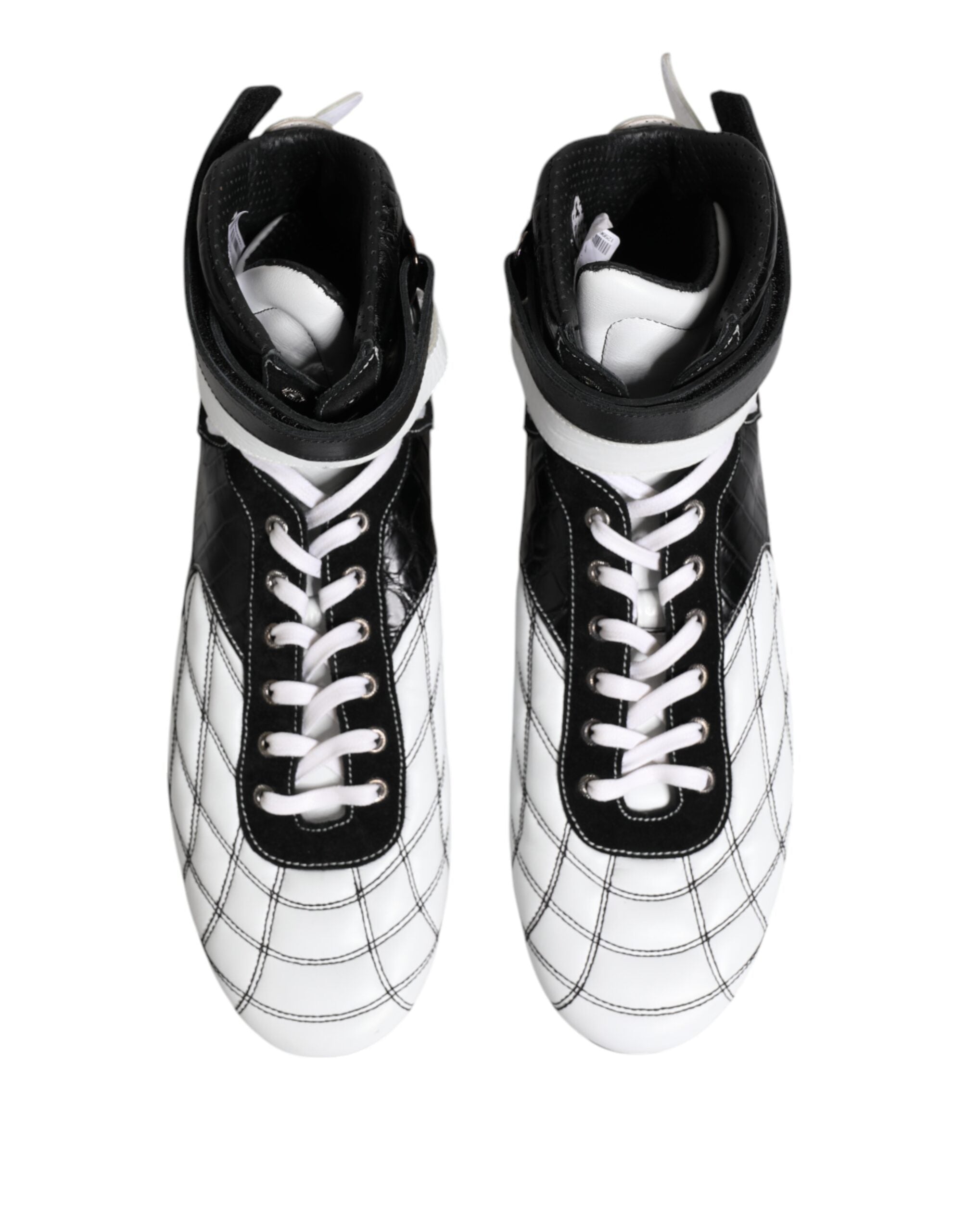Black White Leather High Top Sneakers Shoes - ventzia