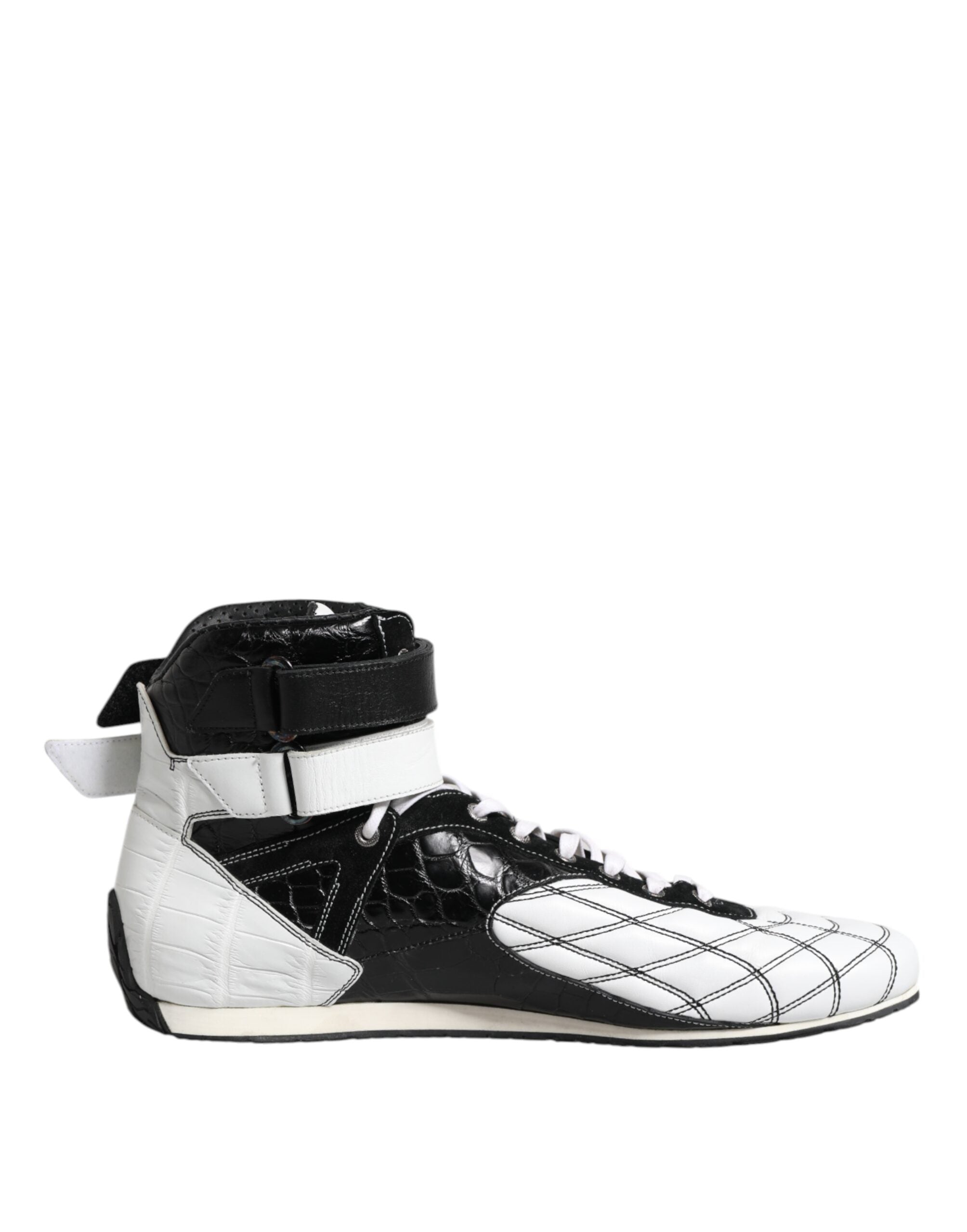 Black White Leather High Top Sneakers Shoes - ventzia