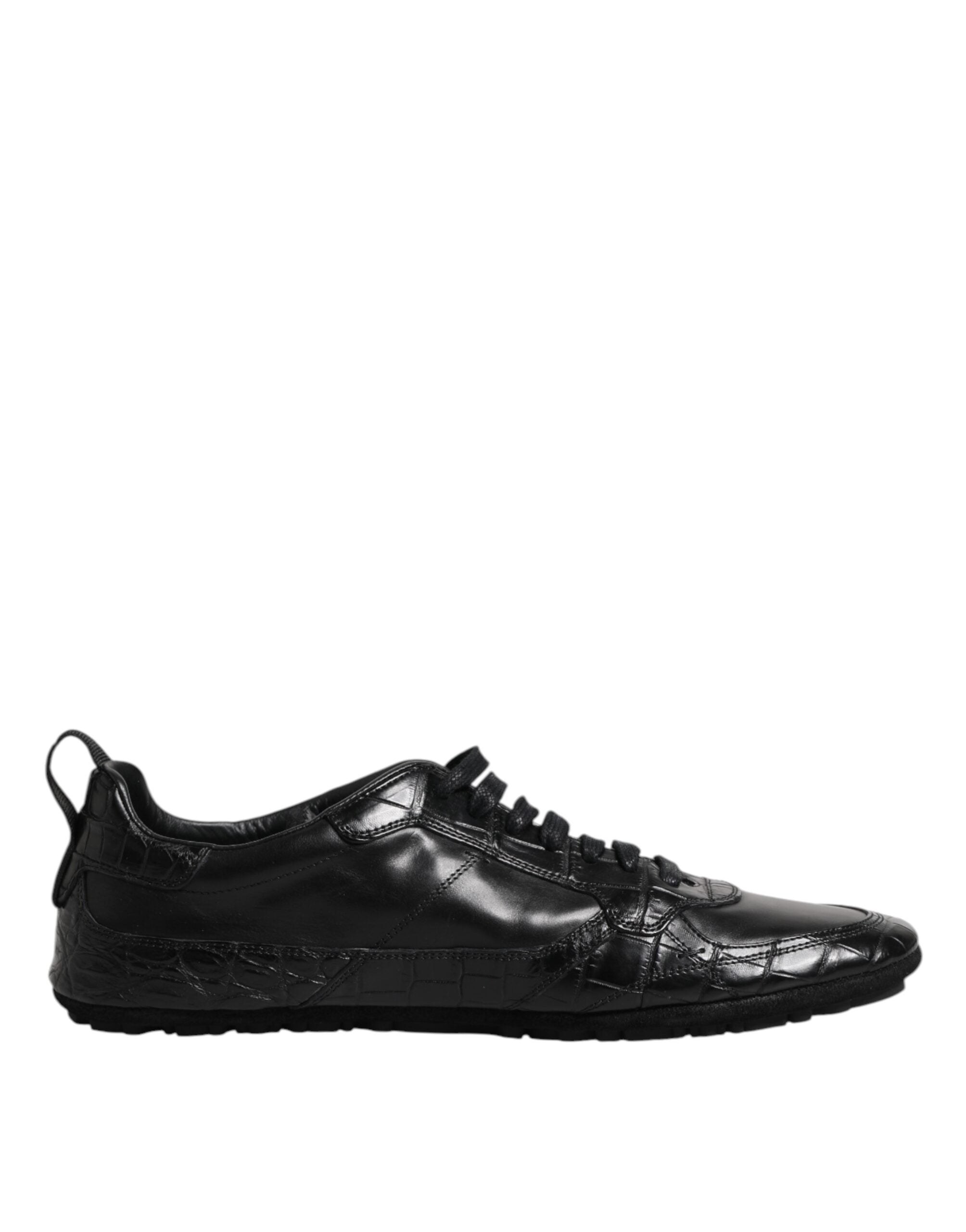Black Exotic Leather Low Top Sneakers Shoes - ventzia
