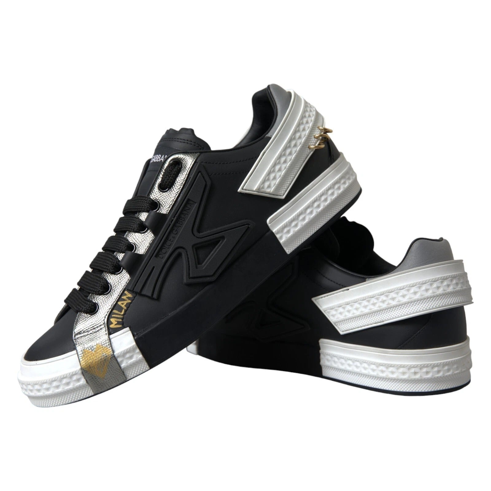 Black Leather Low Top Sneakers Portofino Shoes - ventzia