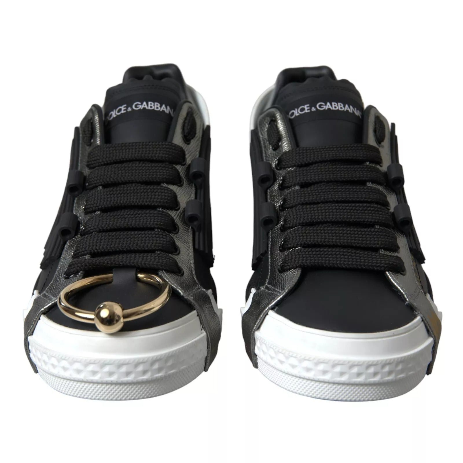Black Leather Low Top Sneakers Portofino Shoes - ventzia
