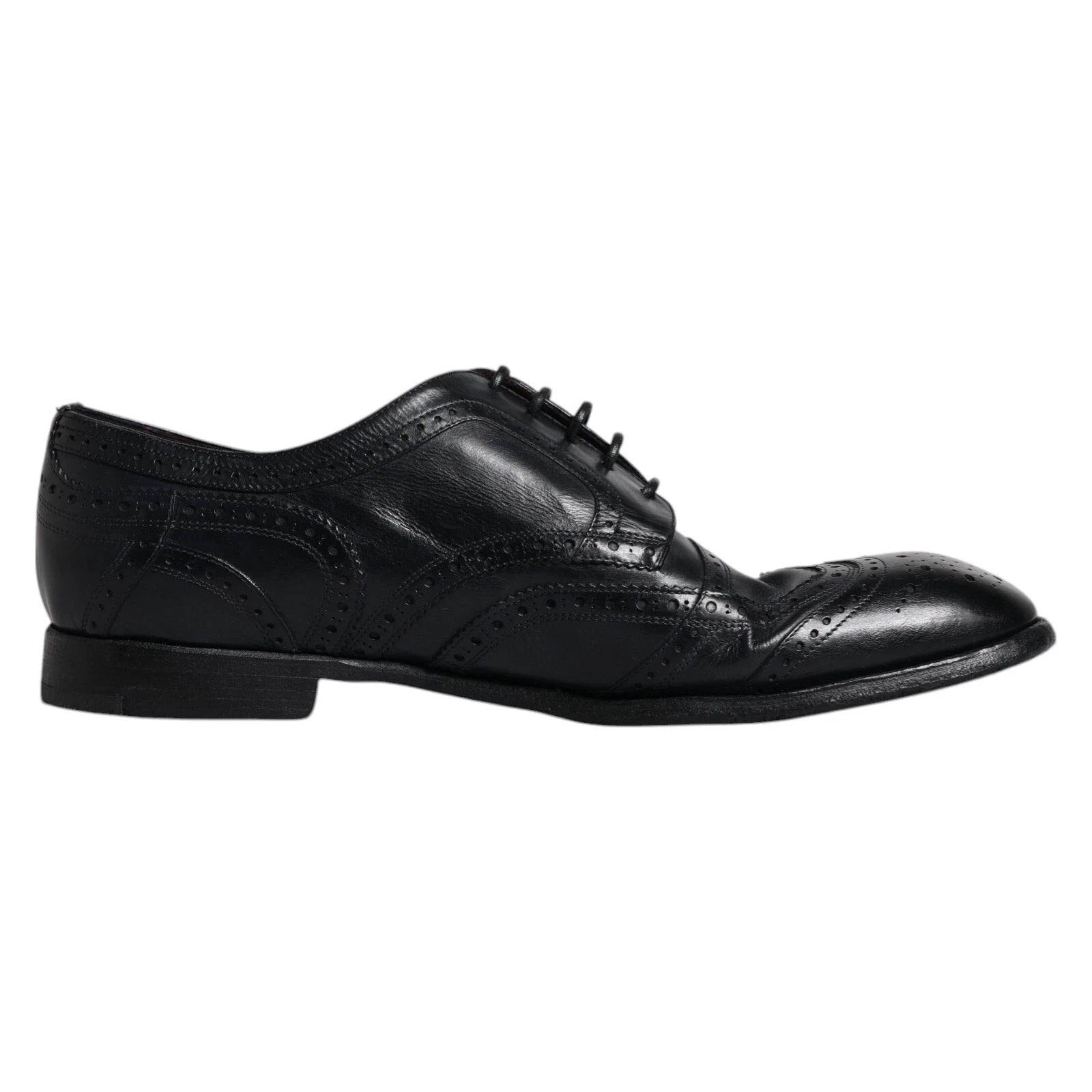 Dark Blue Leather Derby Wingtip Formal Shoes - ventzia