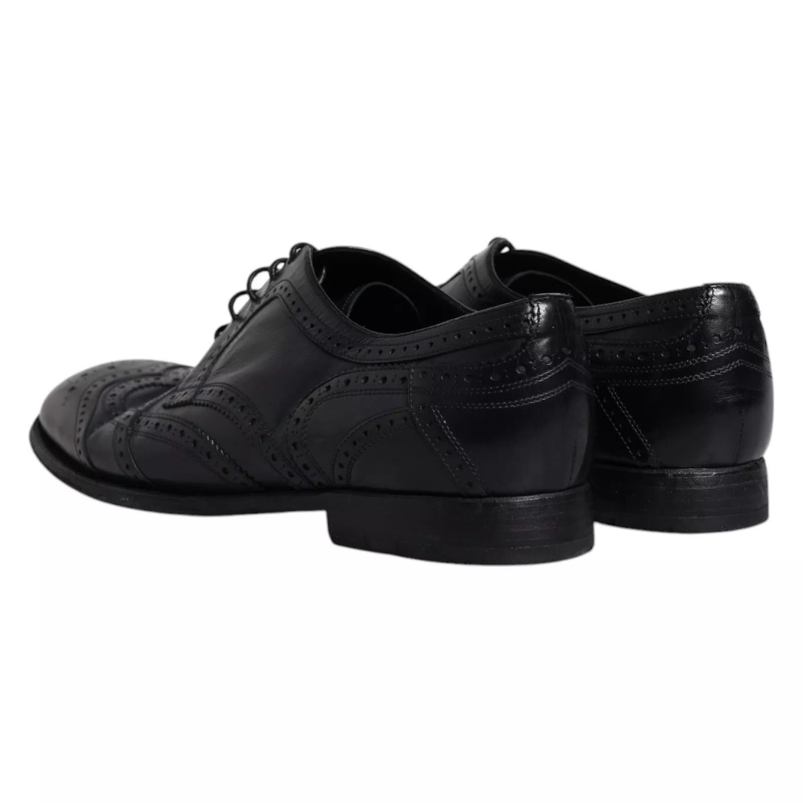 Dark Blue Leather Derby Wingtip Formal Shoes - ventzia