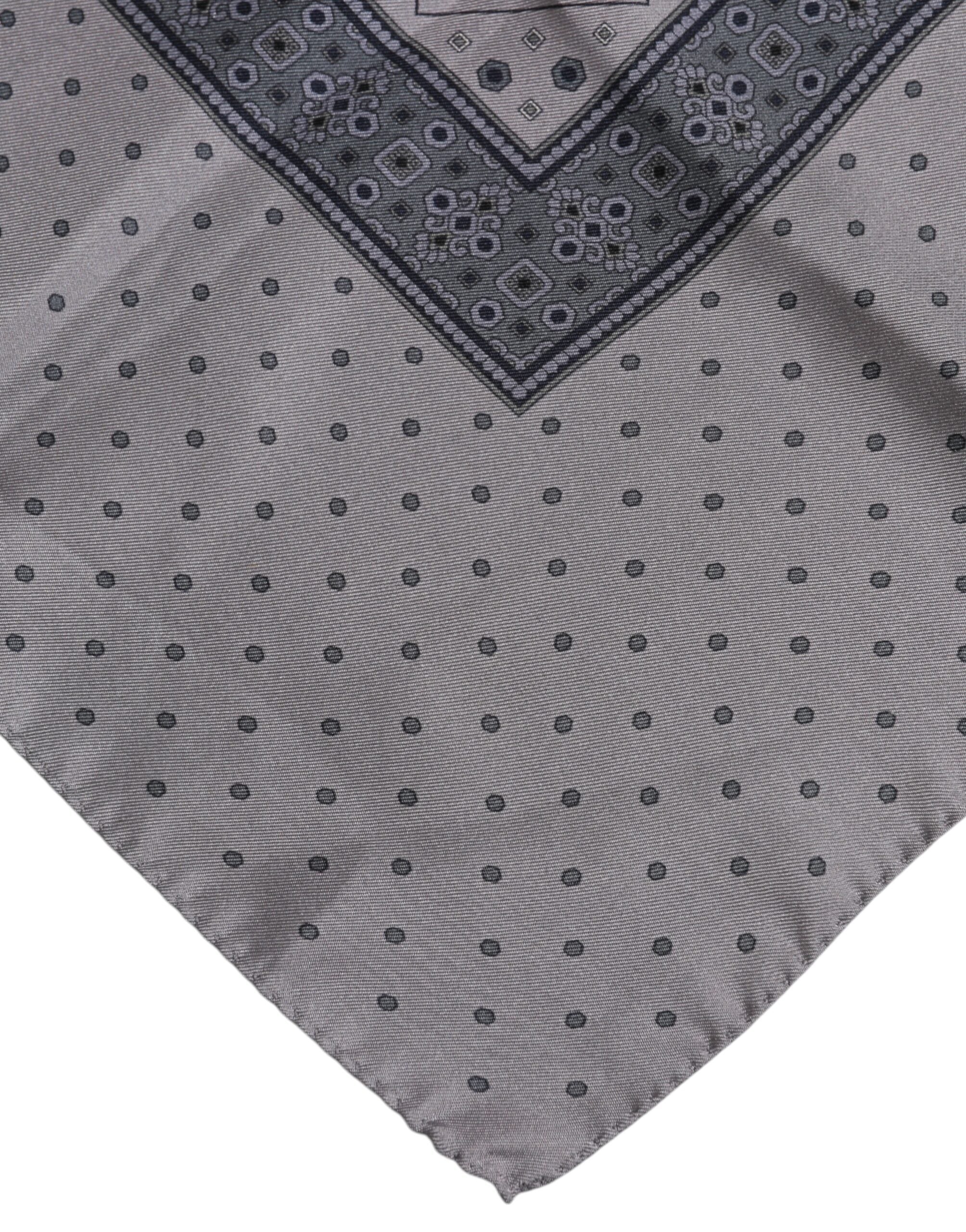 Gray Polka Dot Silk Square Men Foulard Scarf - ventzia