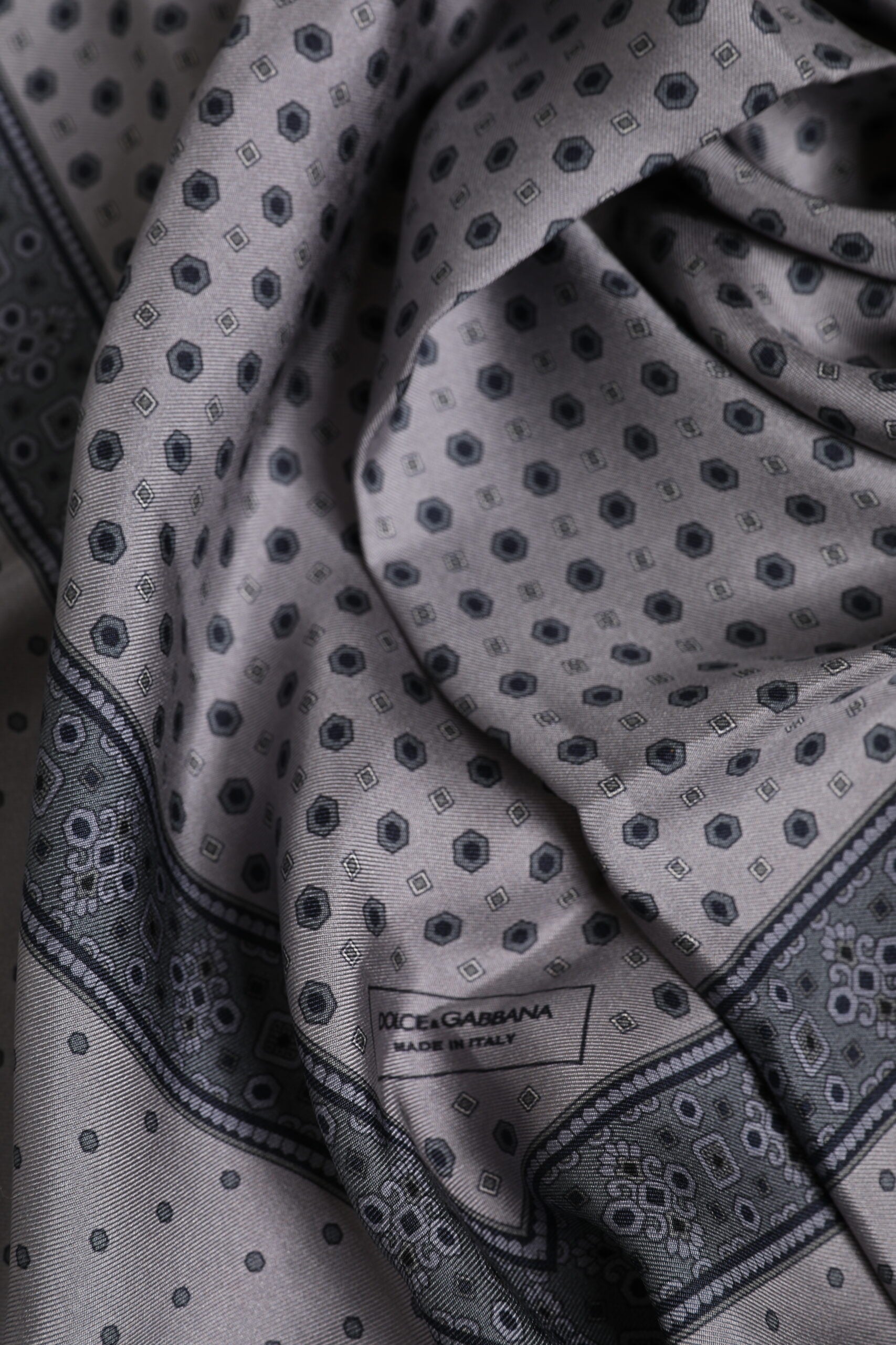 Gray Polka Dot Silk Square Men Foulard Scarf - ventzia