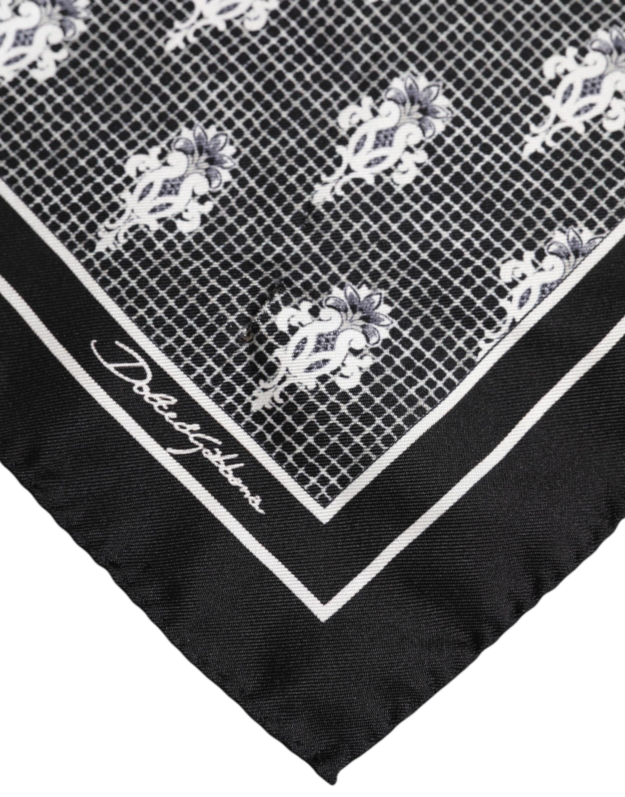 Black White Printed Square Foulard Scarf - ventzia