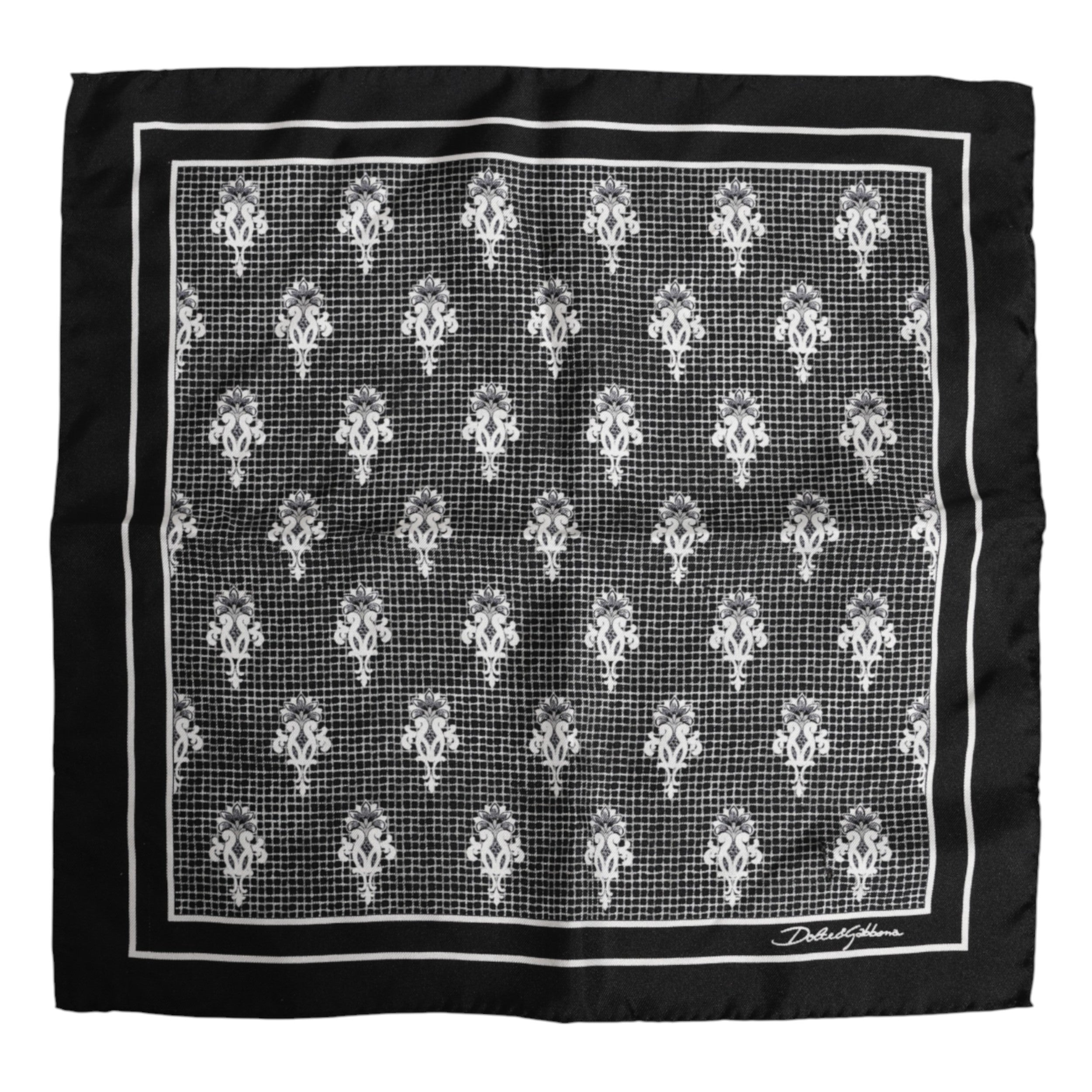 Black White Printed Square Foulard Scarf - ventzia