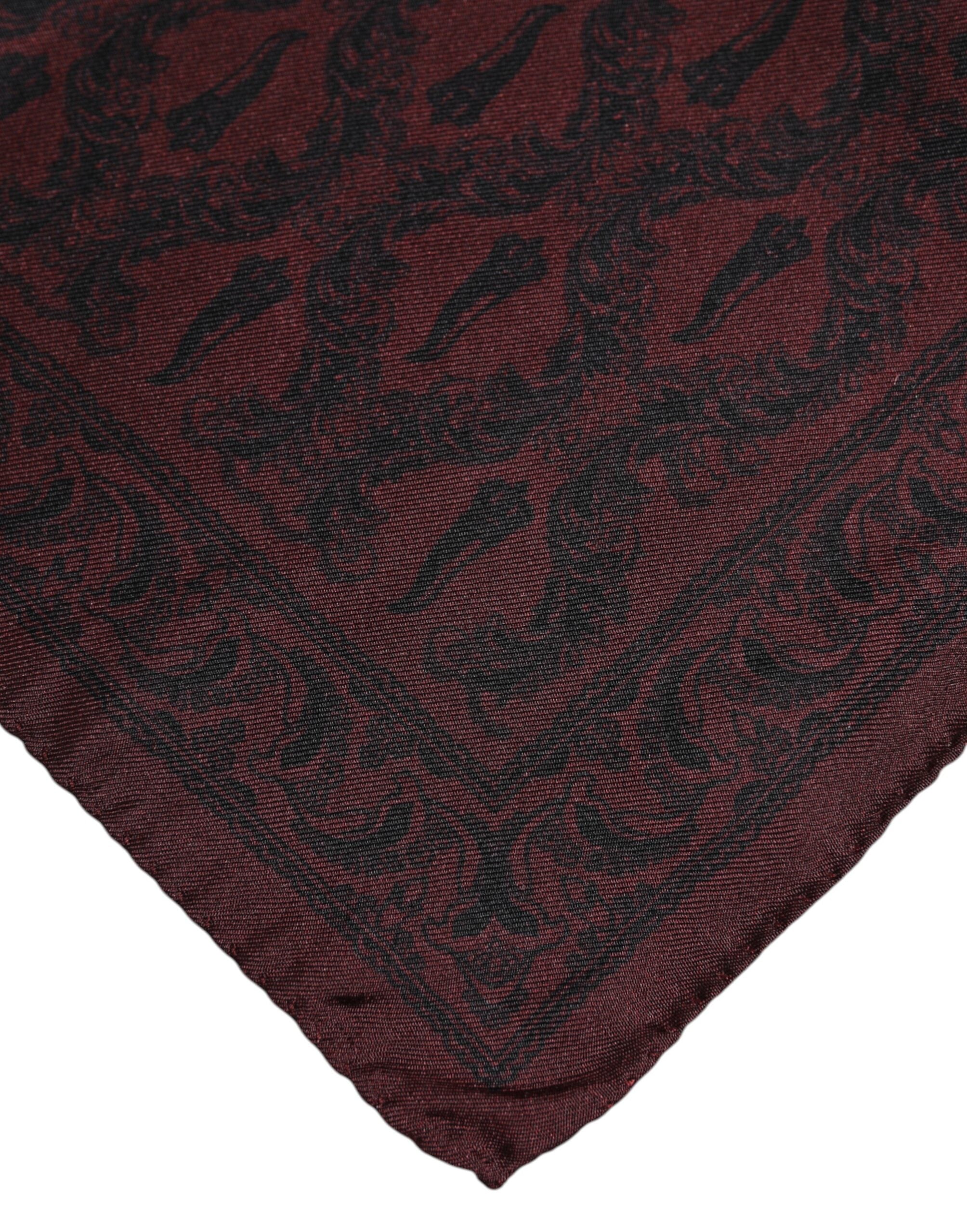 Maroon Black Printed Square Men Foulard Scarf - ventzia