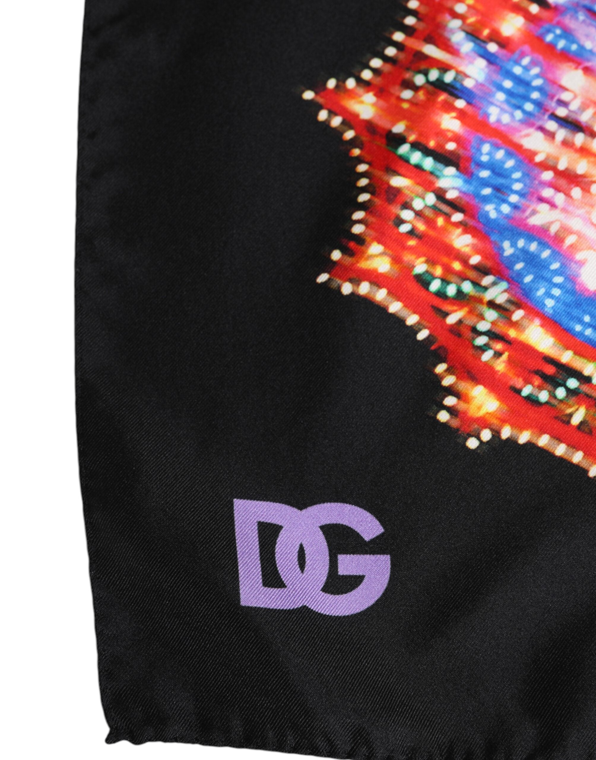 Black Multicolor Print Square Foulard Scarf - ventzia