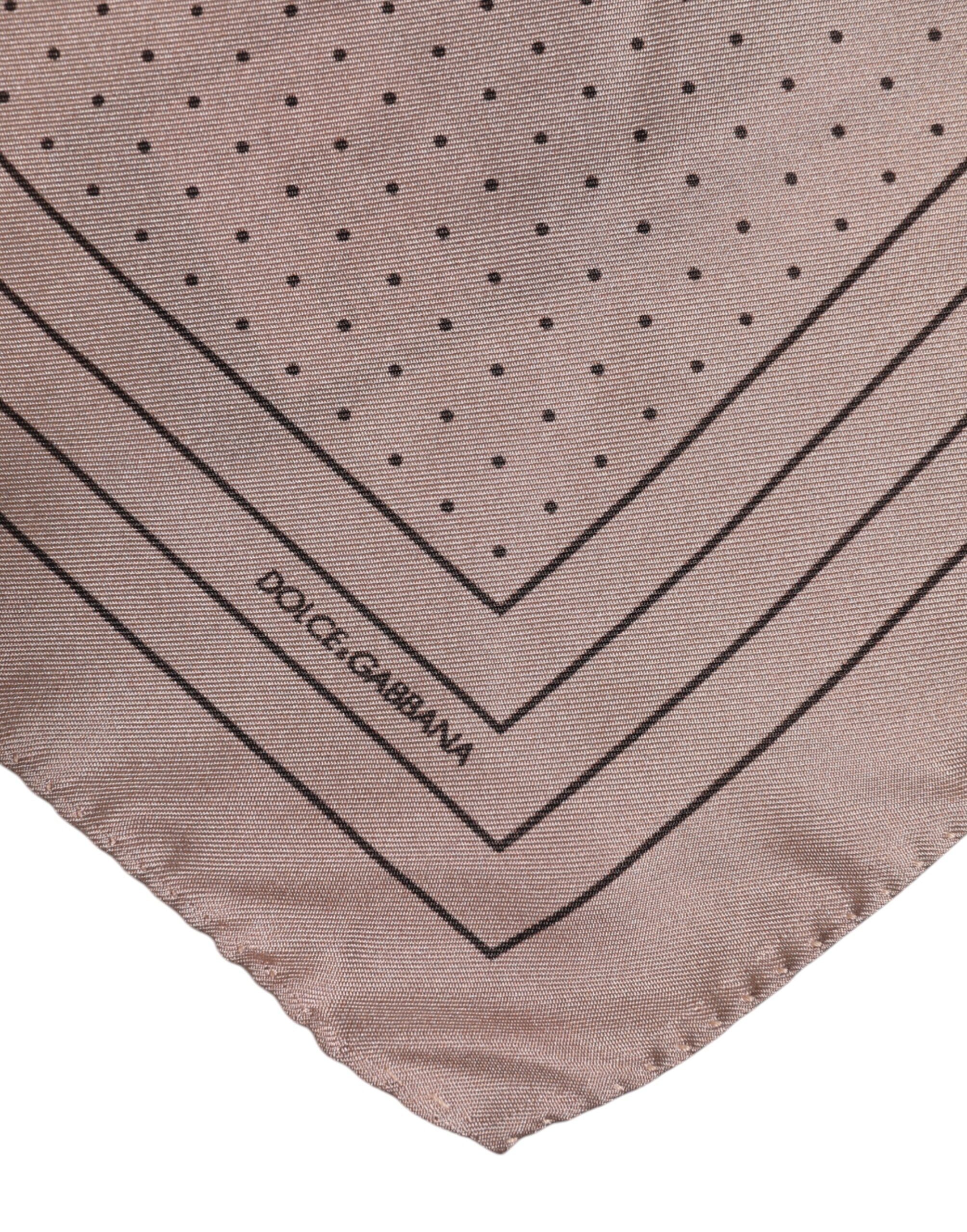 Beige Dotted Silk Square Men Foulard Scarf - ventzia