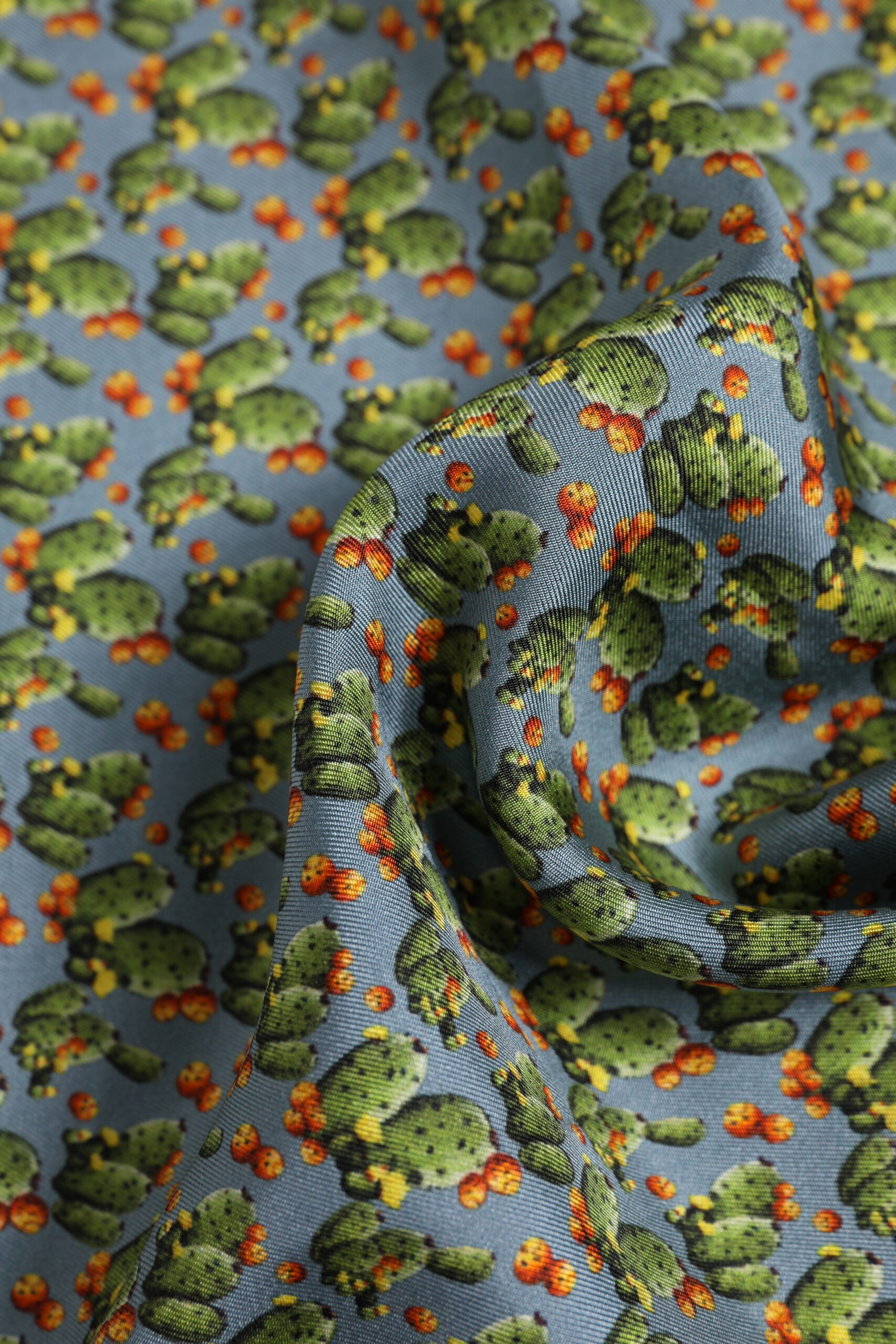 Gray Green Cactus Print Square Foulard Scarf - ventzia