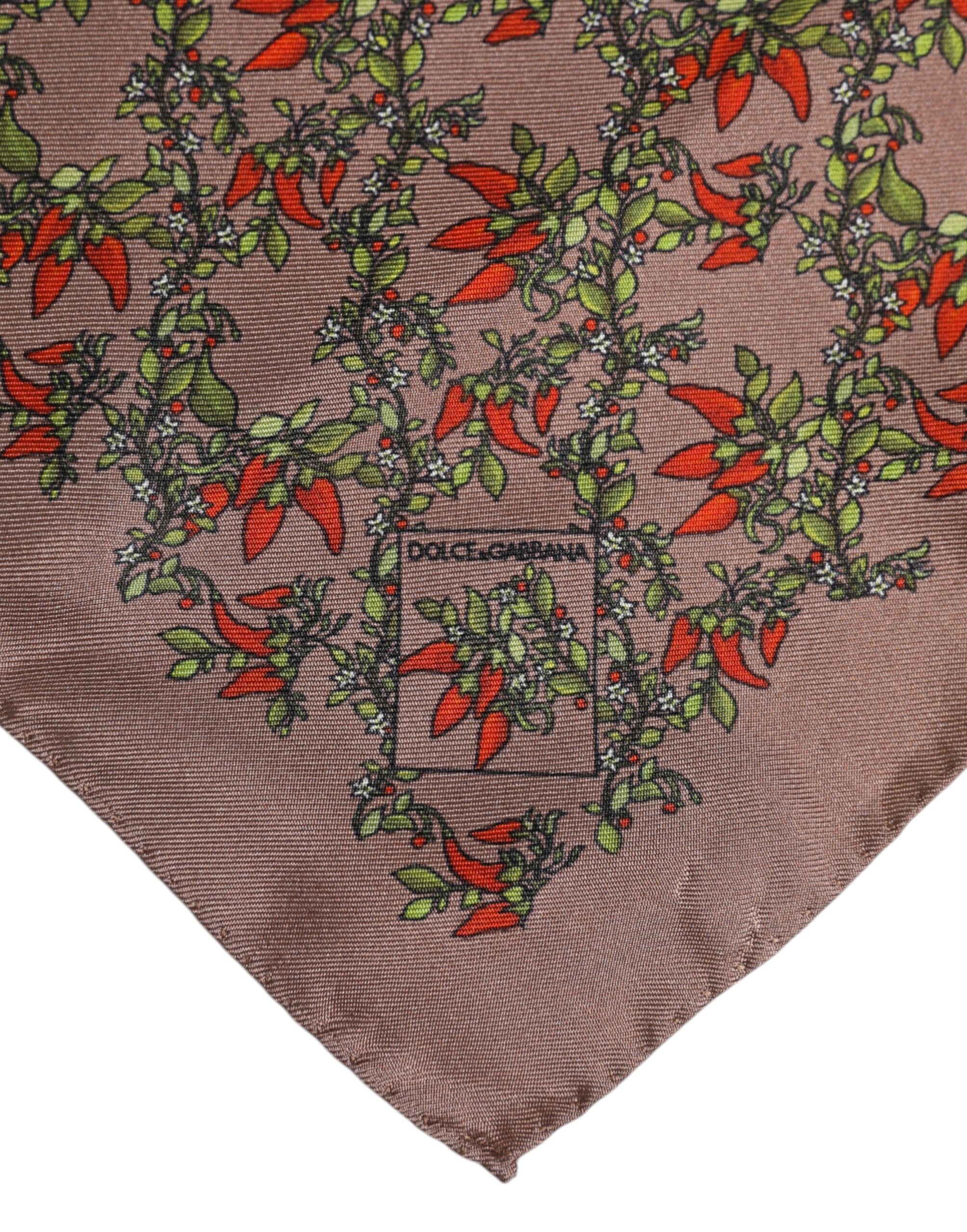 Brown Chilis Silk Square Men Foulard Scarf - ventzia
