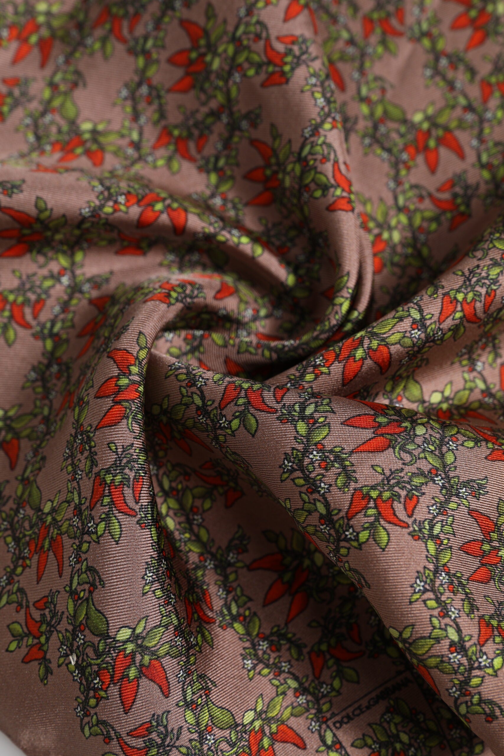 Brown Chilis Silk Square Men Foulard Scarf - ventzia