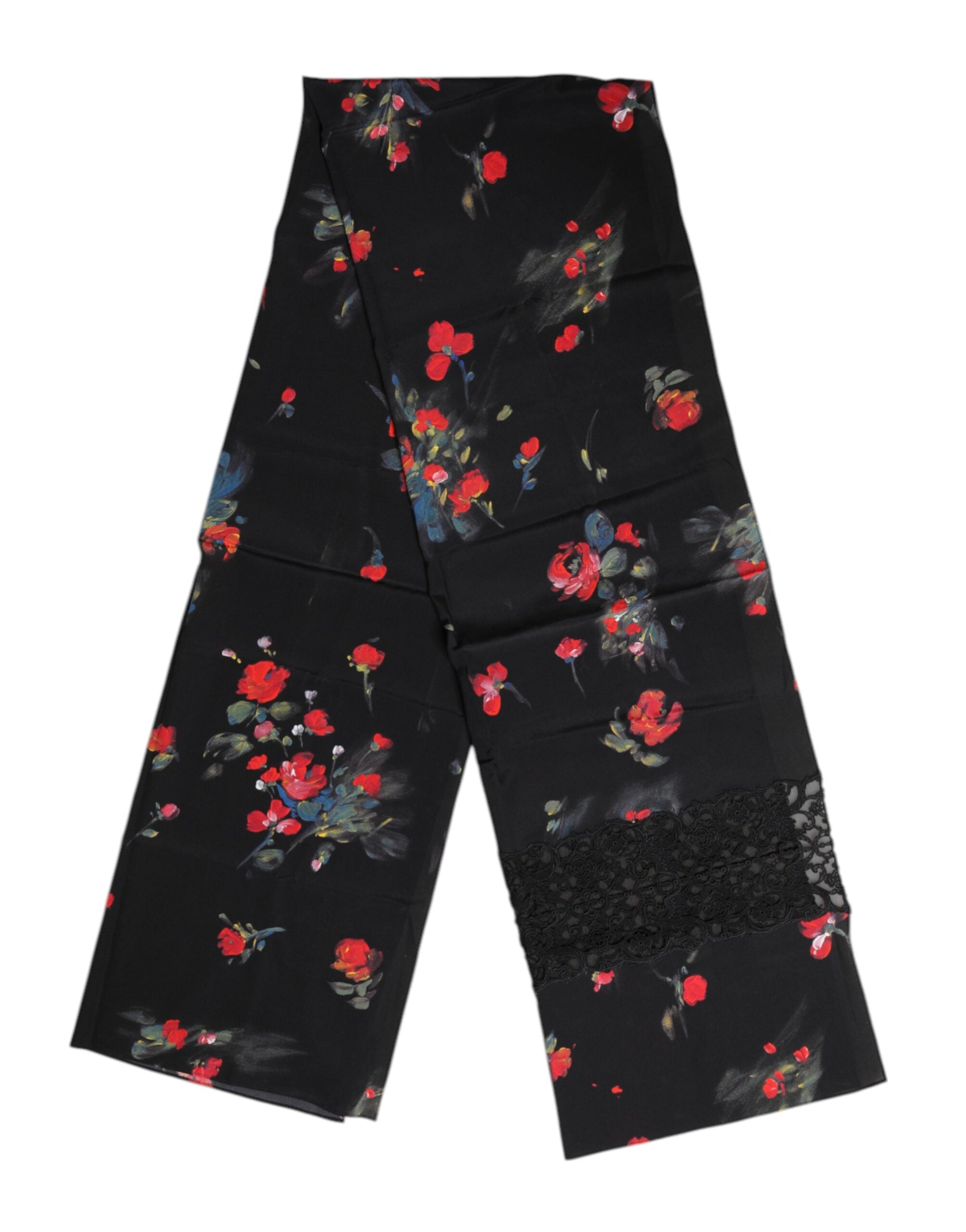 Black Floral Print Neck Warmer Wrap Scarf - ventzia