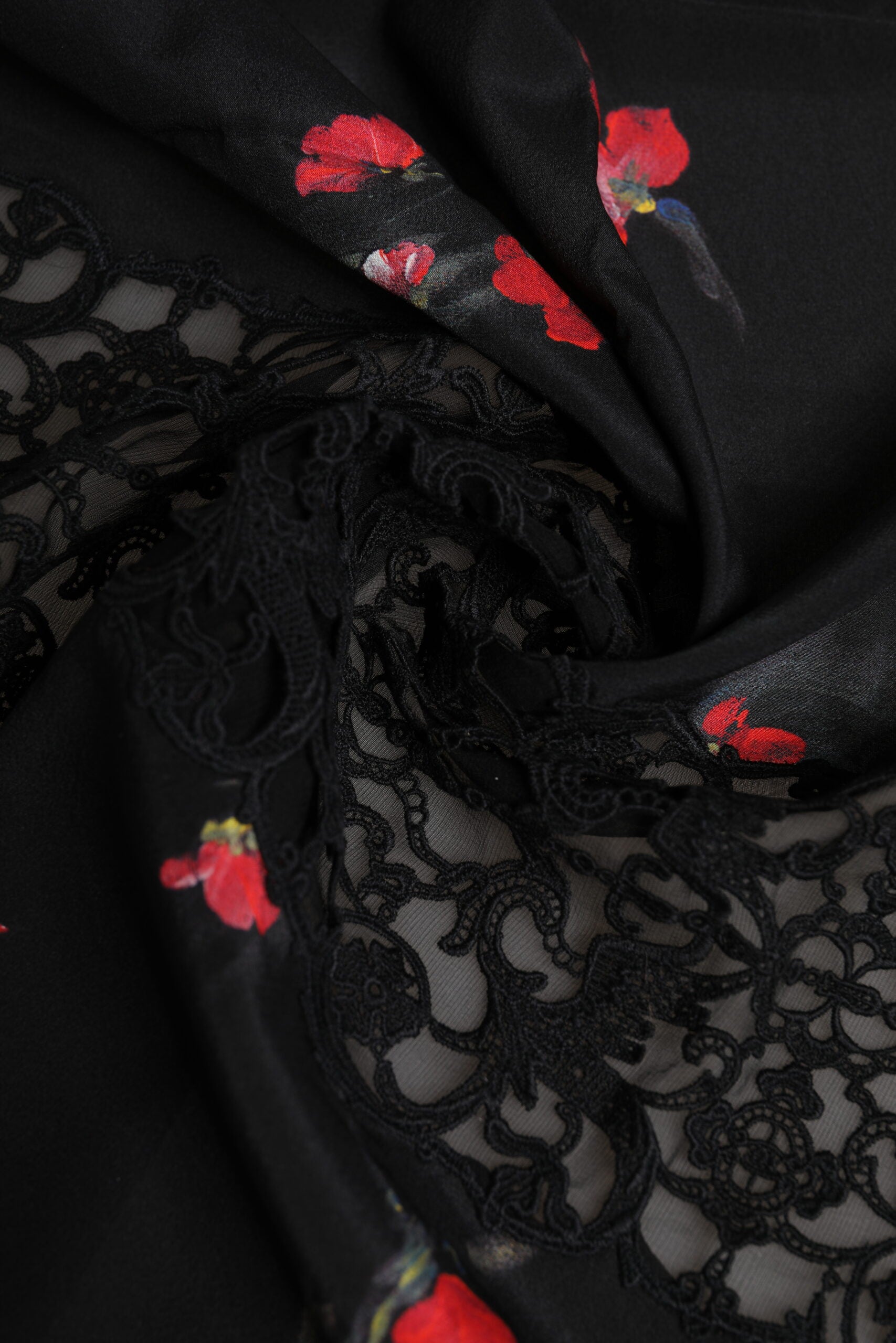 Black Floral Print Neck Warmer Wrap Scarf - ventzia