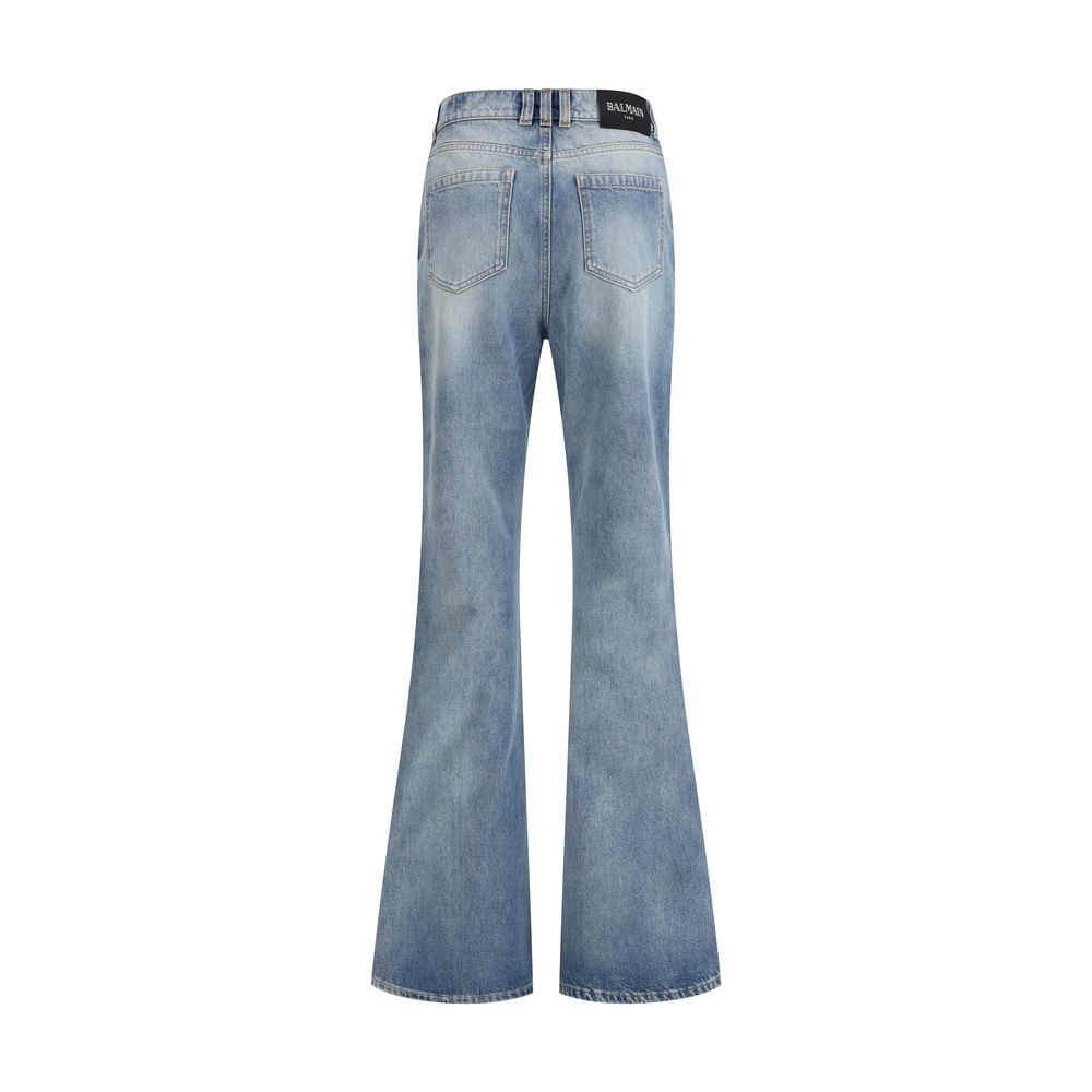Blue Cotton Flared Jeans - ventzia