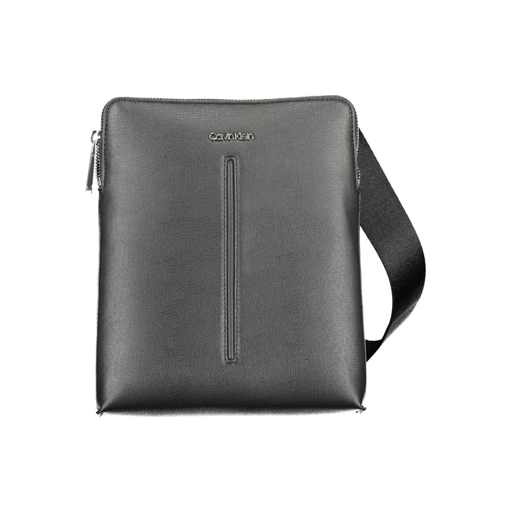 Black Polyurethane Men Shoulder Bag - ventzia