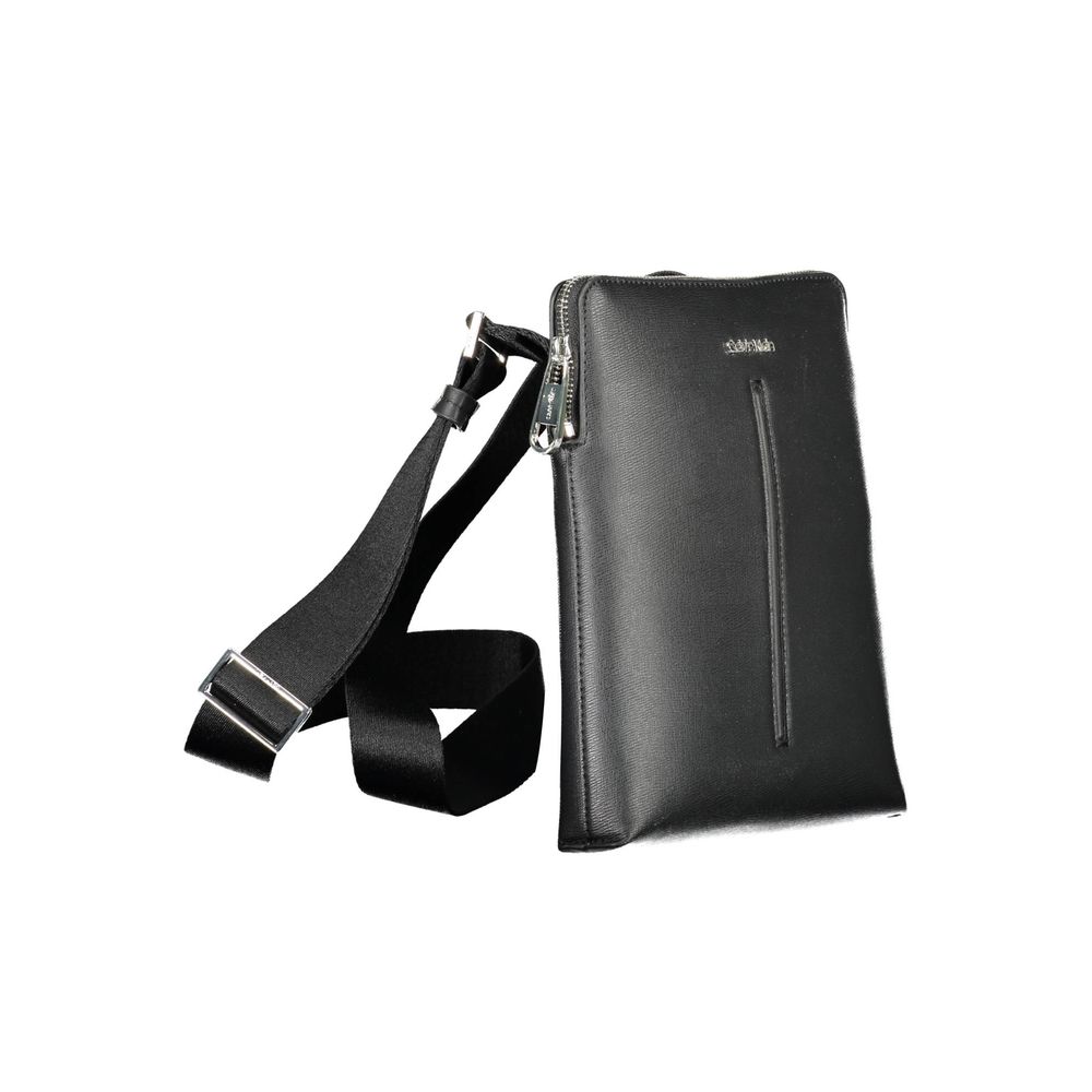 Black Polyurethane Men Shoulder Bag - ventzia