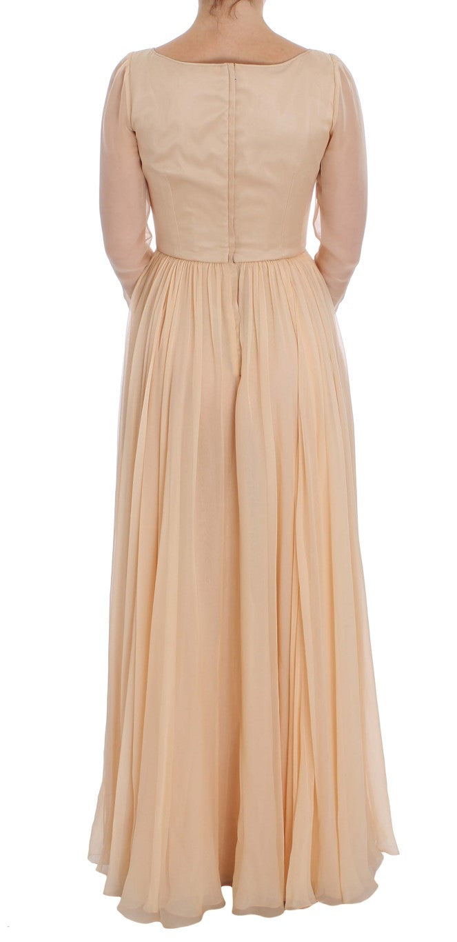 Elegant Beige Silk Full Length Sheath Dress - ventzia