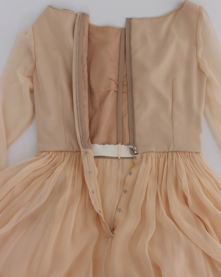 Elegant Beige Silk Full Length Sheath Dress - ventzia