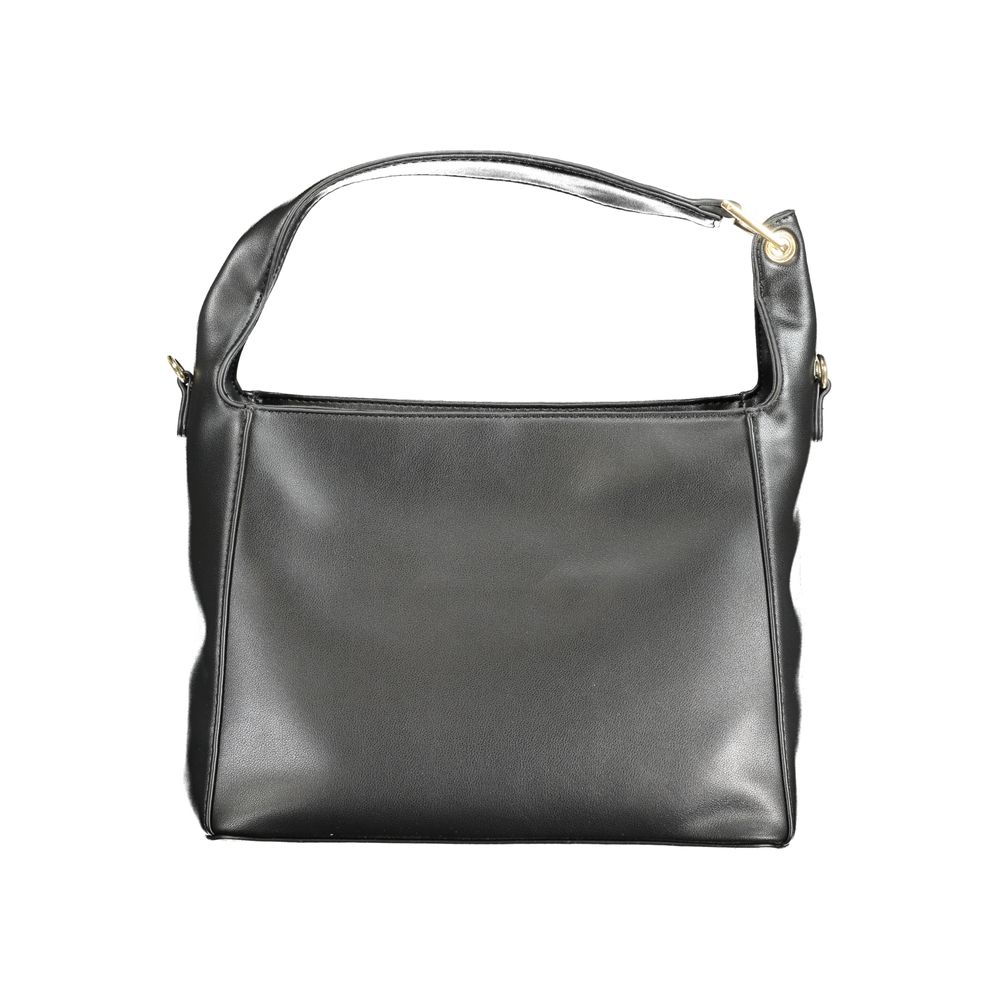 Black Polyurethane Women's Shoulder Bag - ventzia