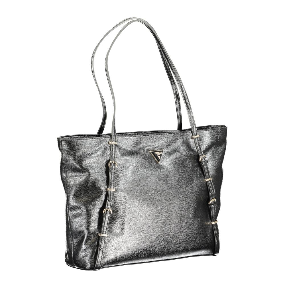 Black Polyurethane Women Handbag - ventzia