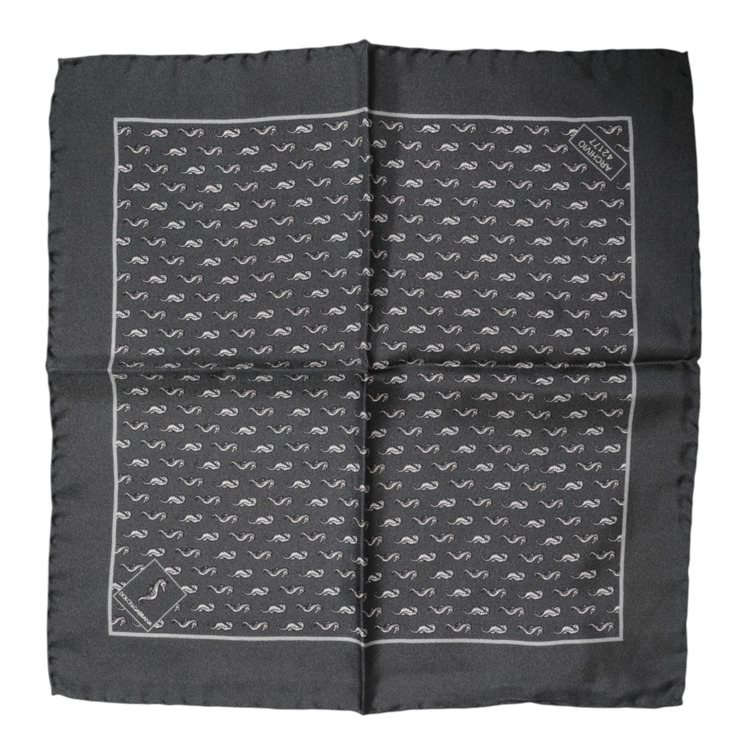 Black Fish Print Silk Square Men Foulard Scarf - ventzia