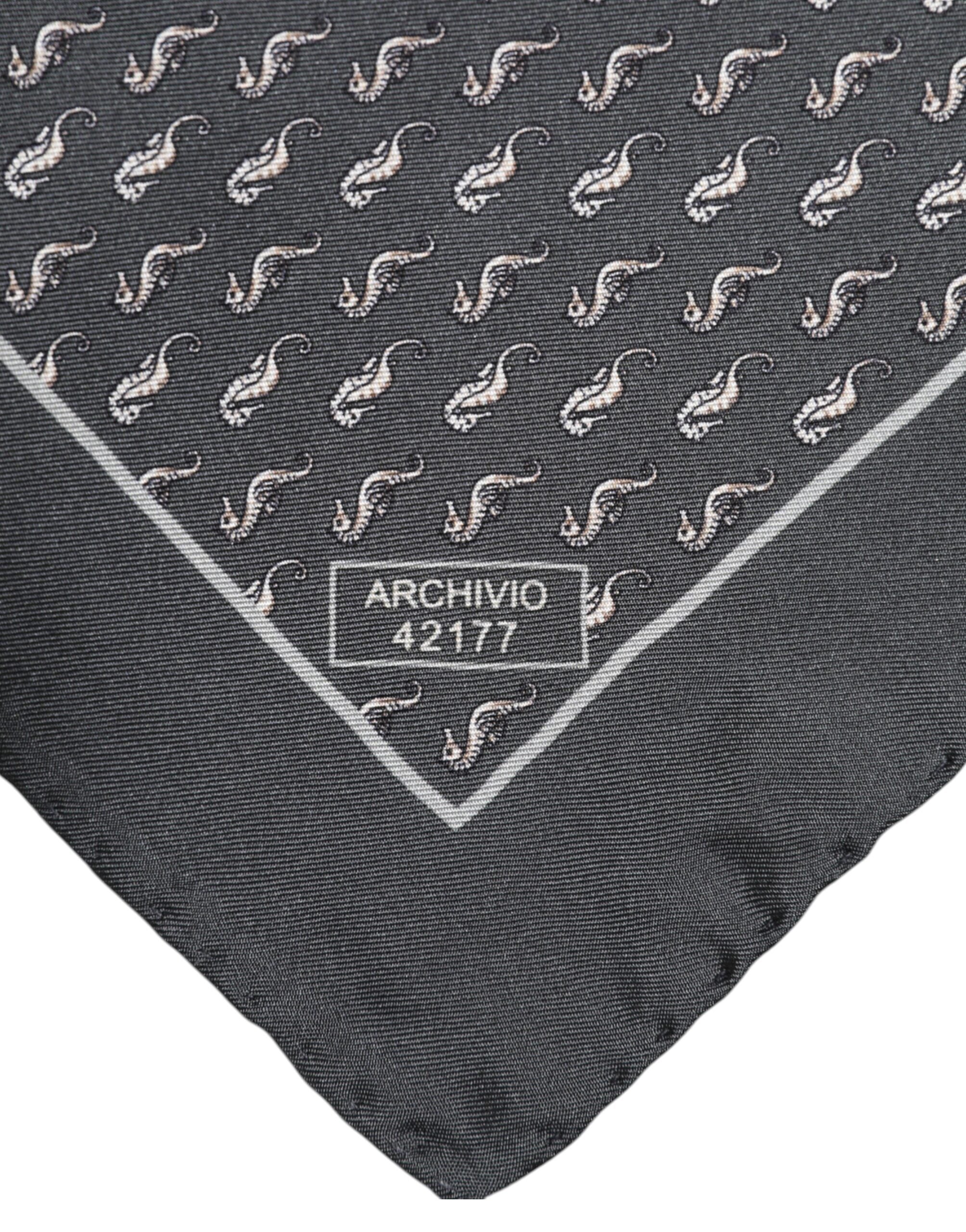 Black Fish Print Silk Square Men Foulard Scarf - ventzia