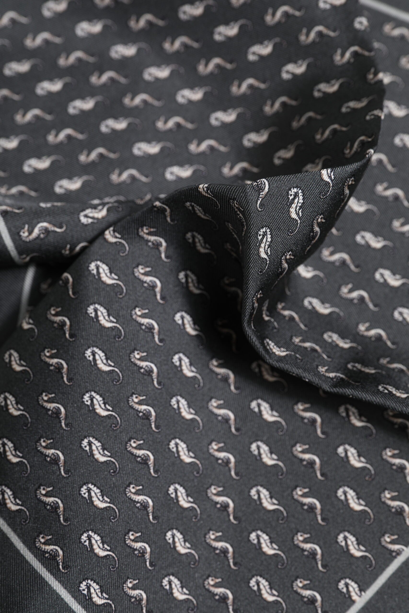 Black Fish Print Silk Square Men Foulard Scarf - ventzia