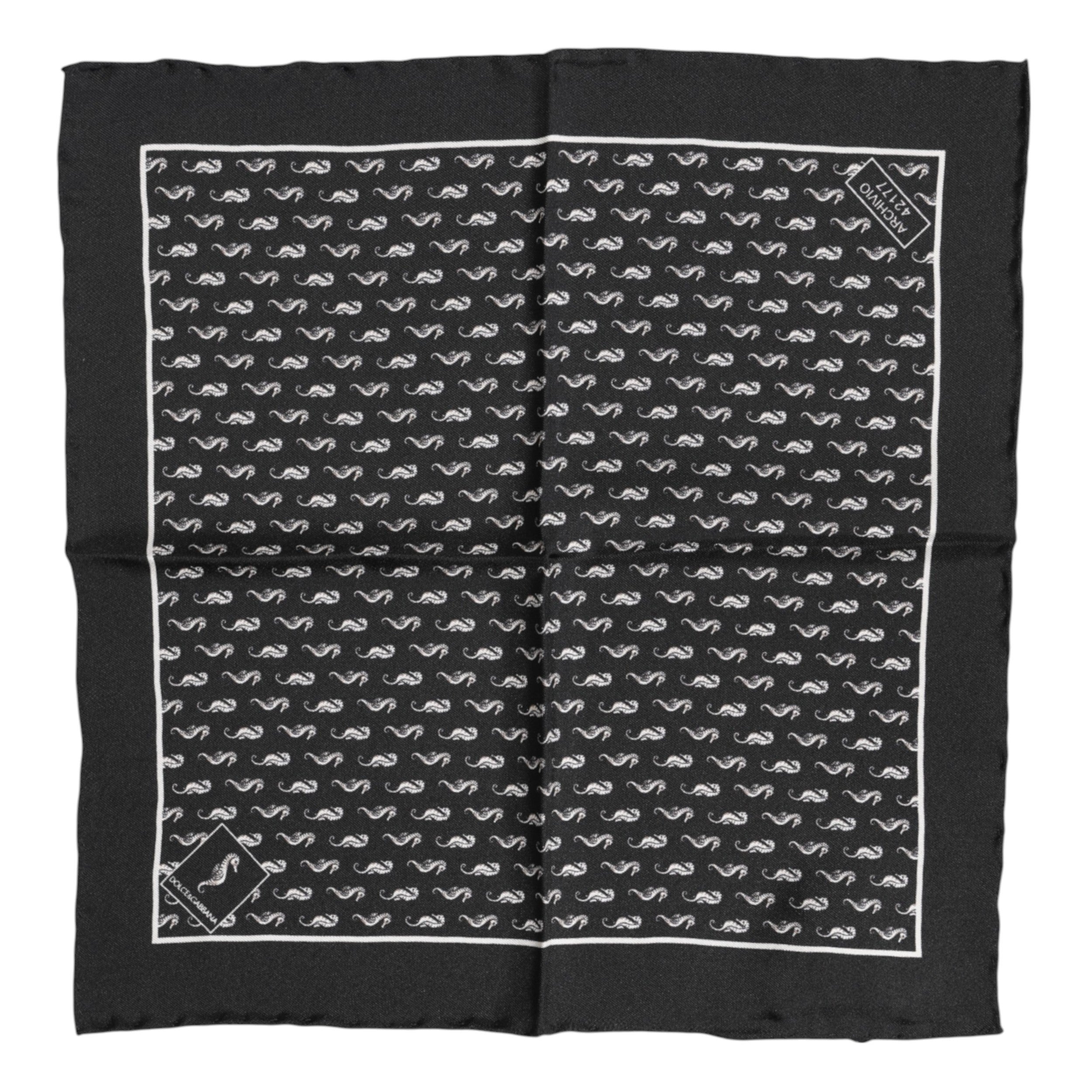 Black Sea Horse Silk Square Men Foulard Scarf - ventzia