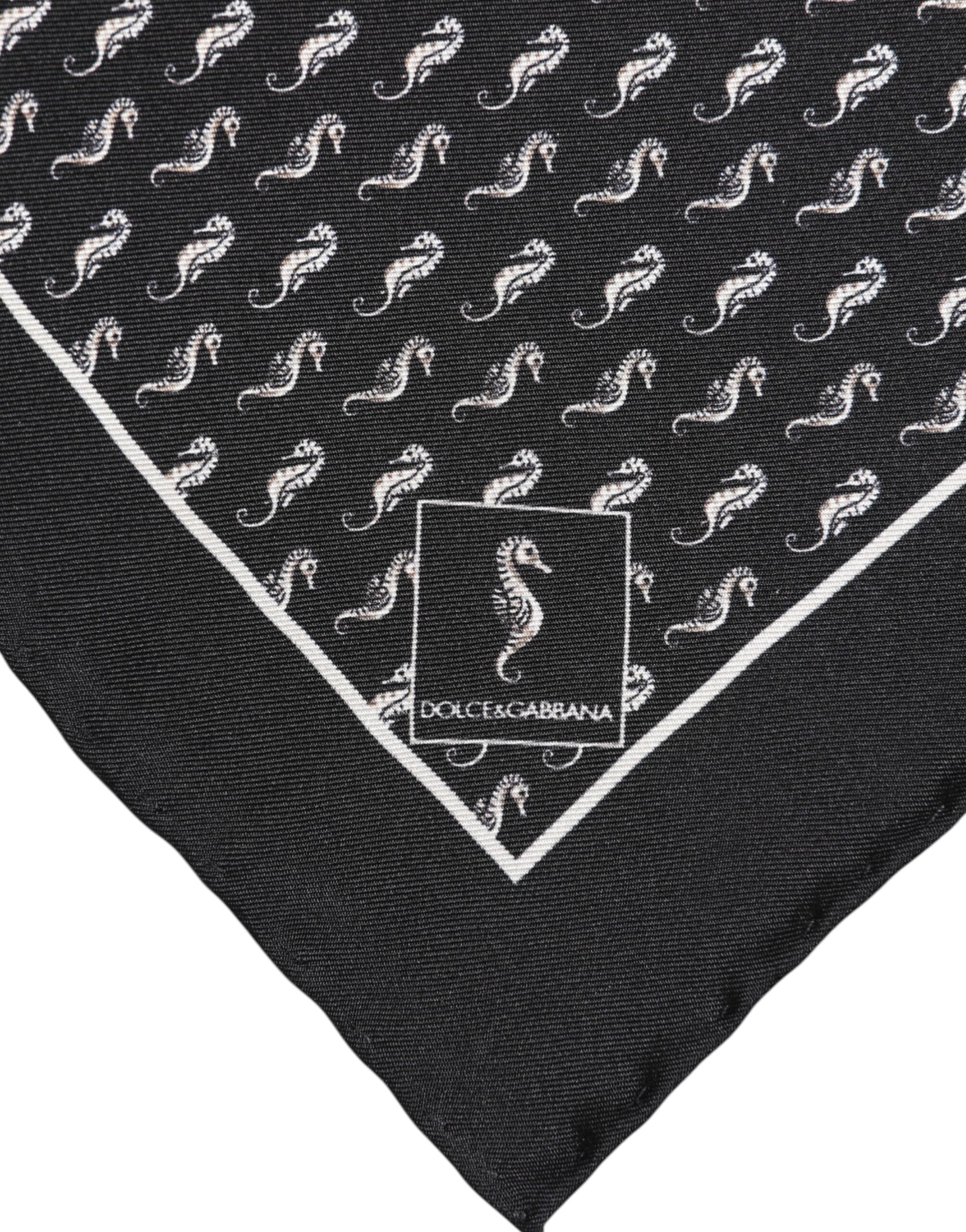 Black Sea Horse Silk Square Men Foulard Scarf - ventzia