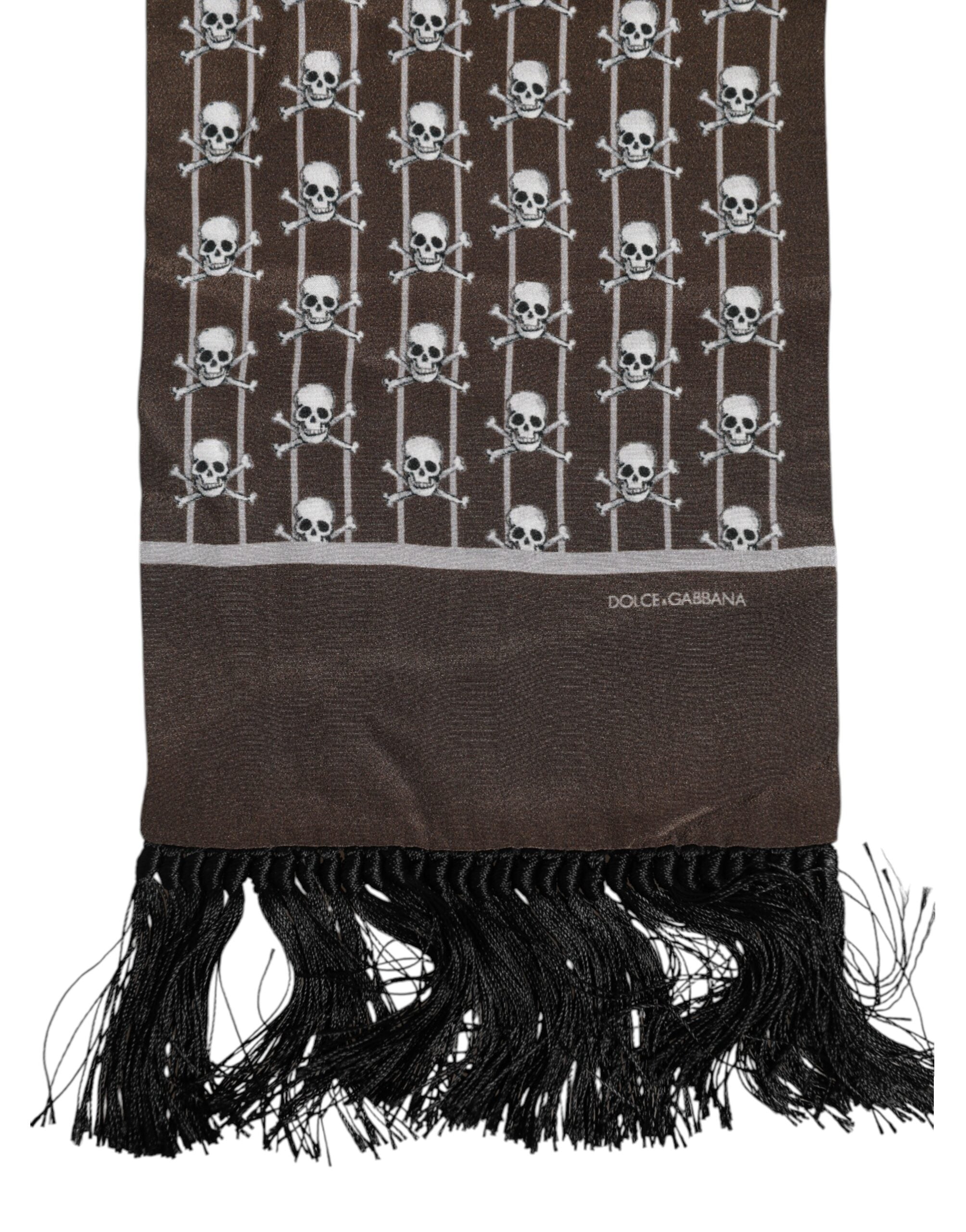 Brown Skulls Print Fringes Men Foulard Scarf - ventzia