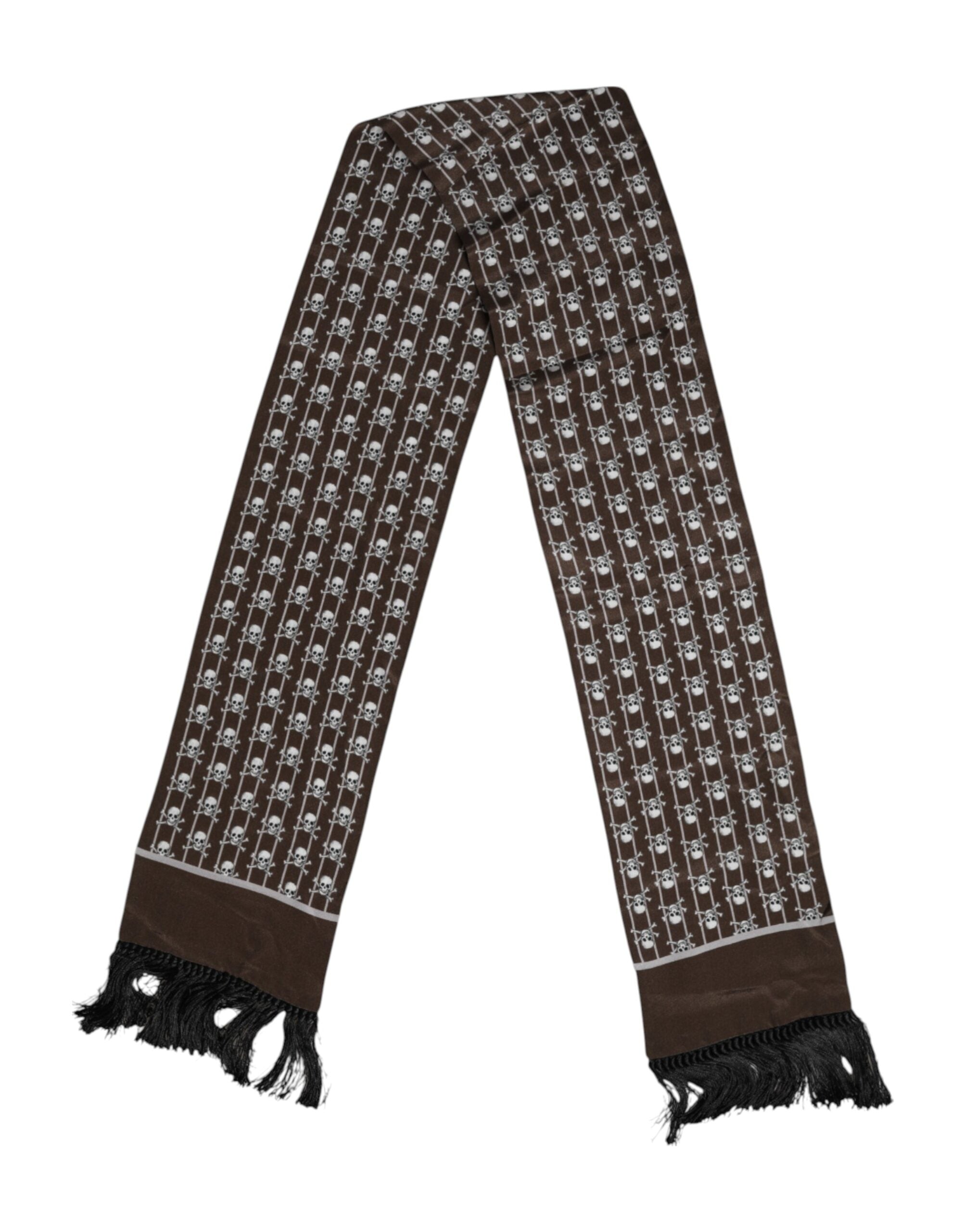 Brown Skulls Print Fringes Men Foulard Scarf - ventzia