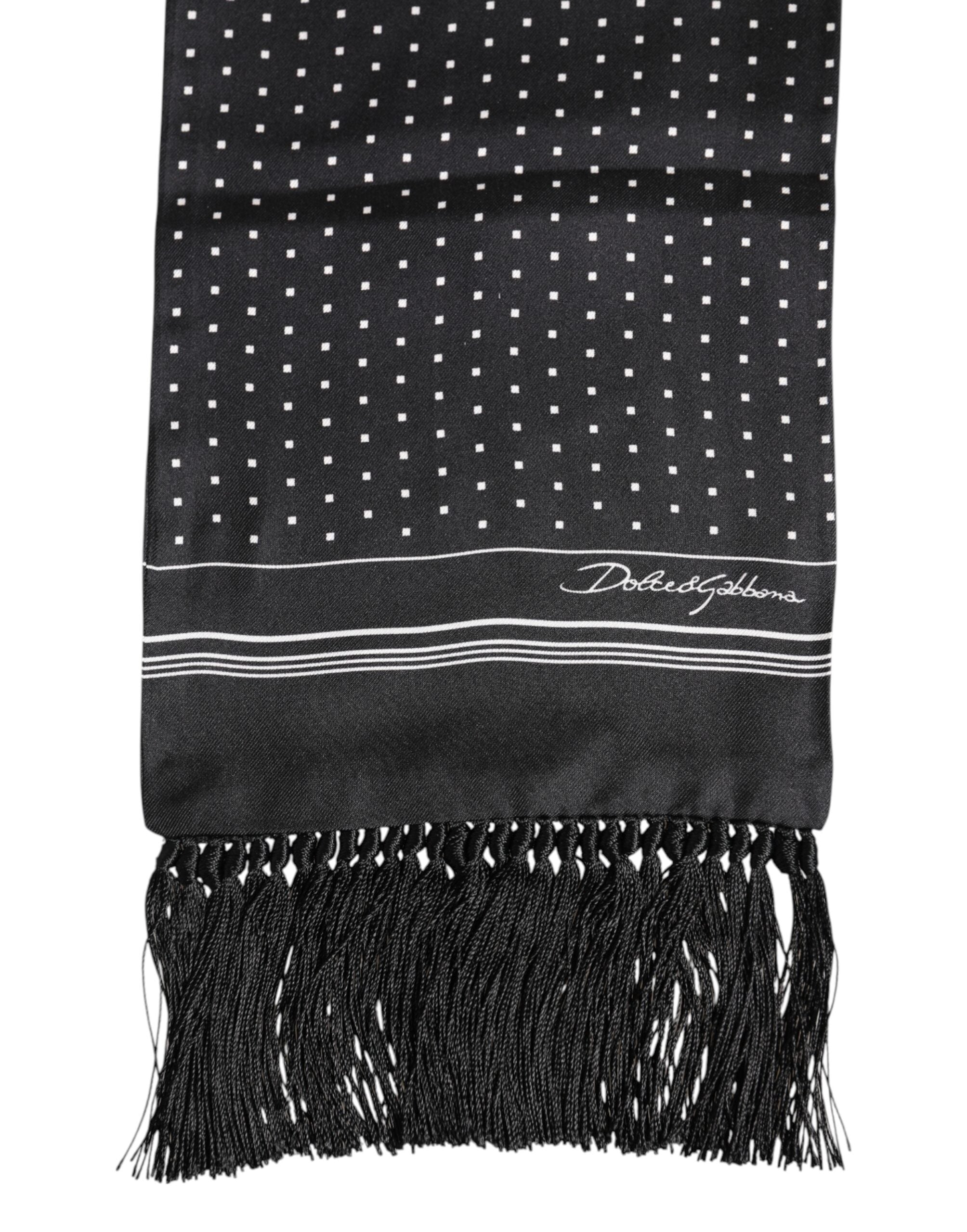 Black White Polka Dot Fringes Foulard Scarf - ventzia