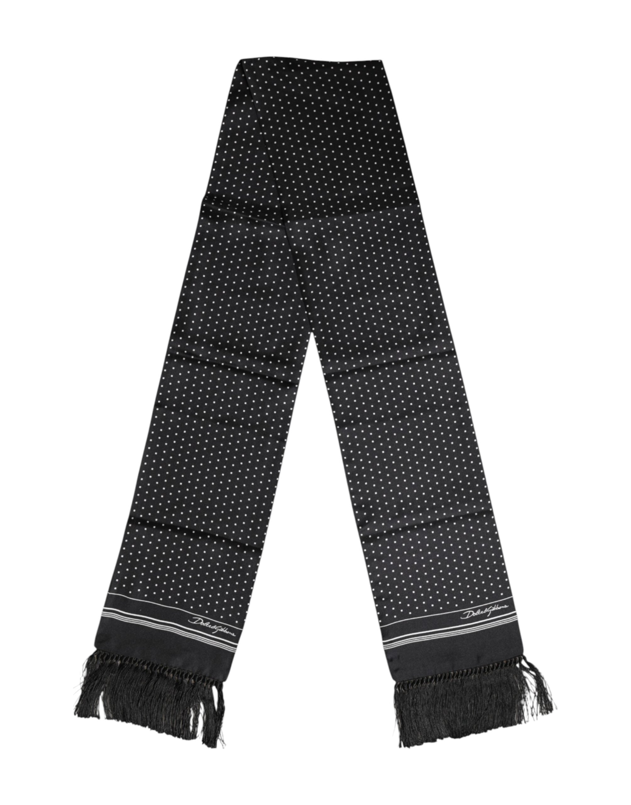 Black White Polka Dot Fringes Foulard Scarf - ventzia