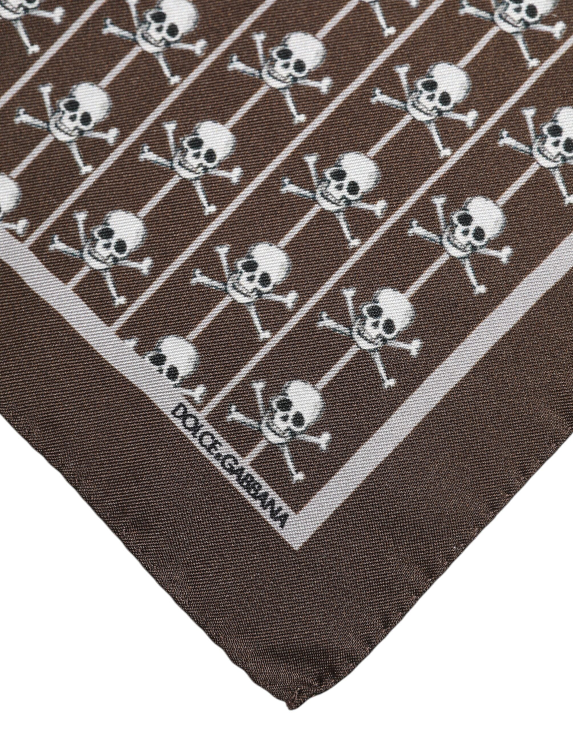 Brown Skull Silk Square Men Foulard Scarf - ventzia