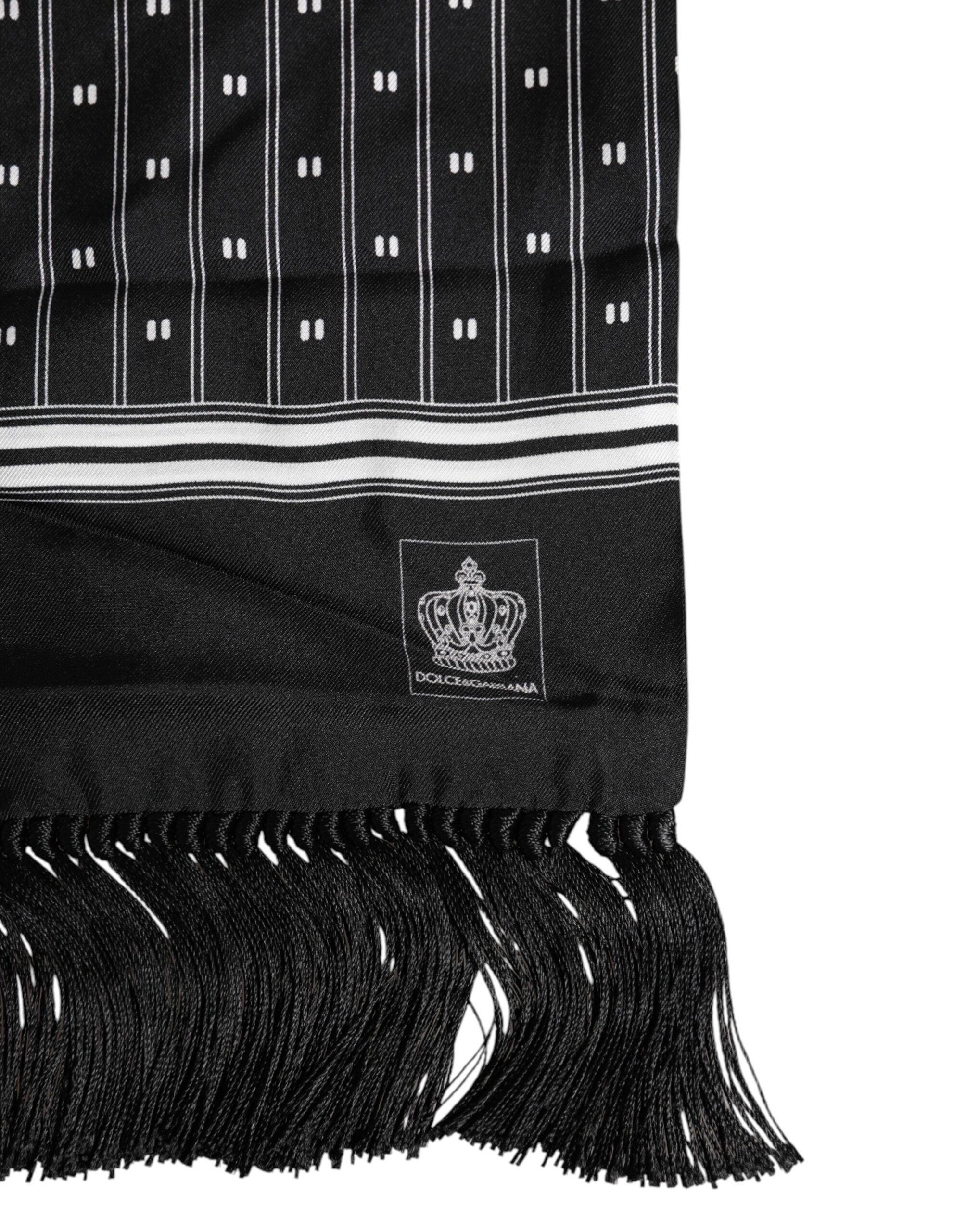 Black Silk Printed Fringes Men Foulard Scarf - ventzia